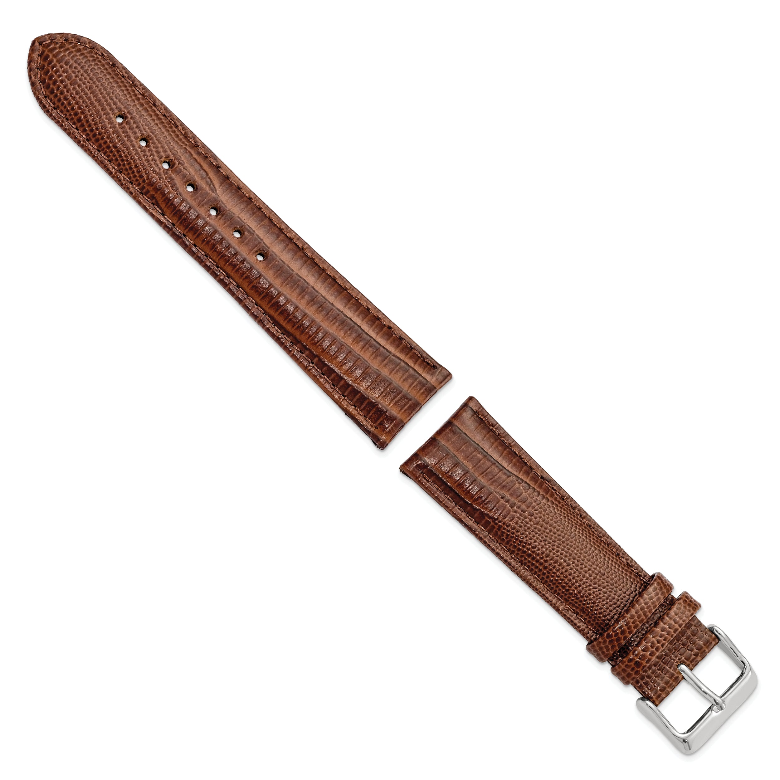 14mm Havana Teju Liz Grain Leather with Silver-tone Buckle 6.75 inch Watch Band