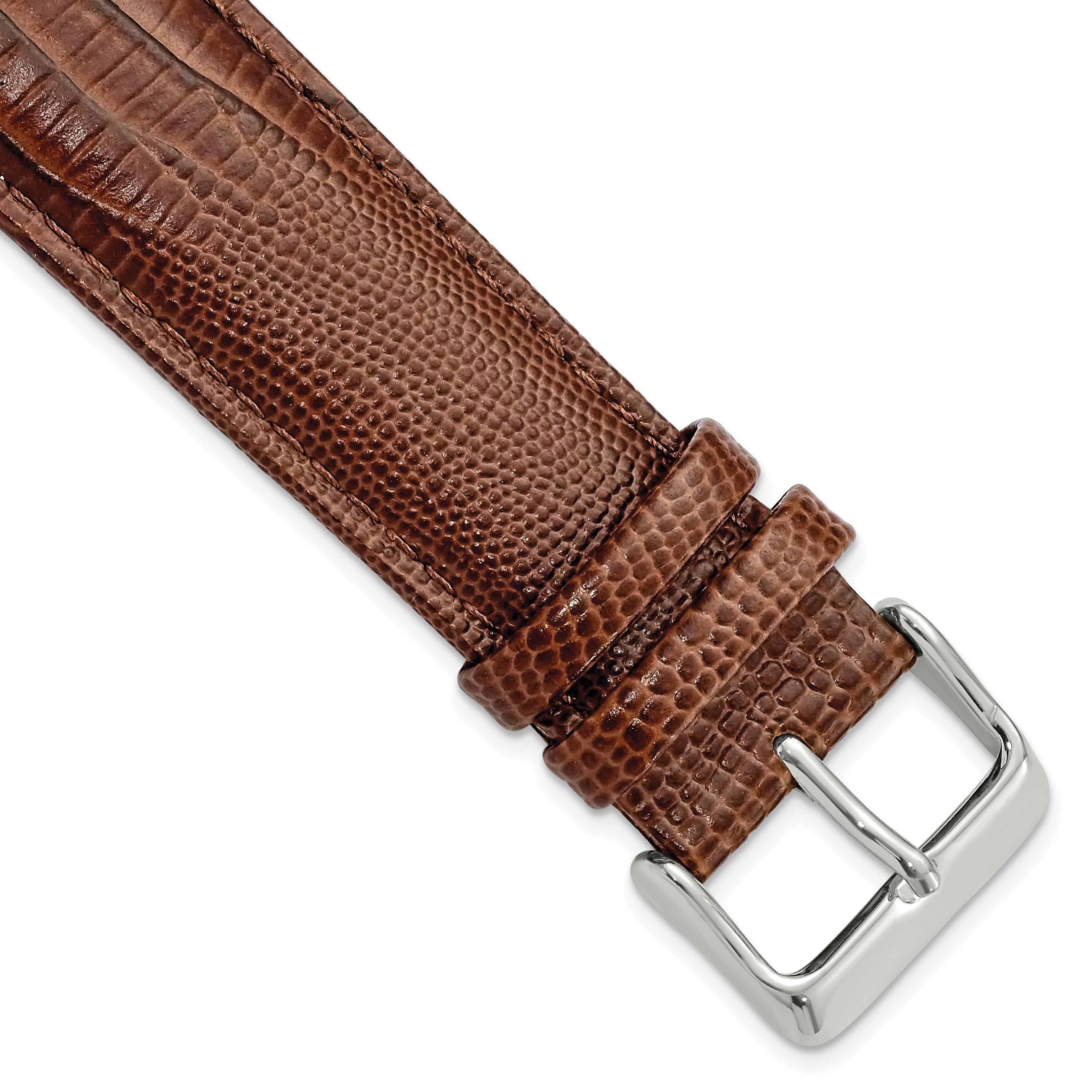 DeBeer 22mm Havana Teju Liz Grain Leather with Silver-tone Buckle 7.5 inch Watch Band