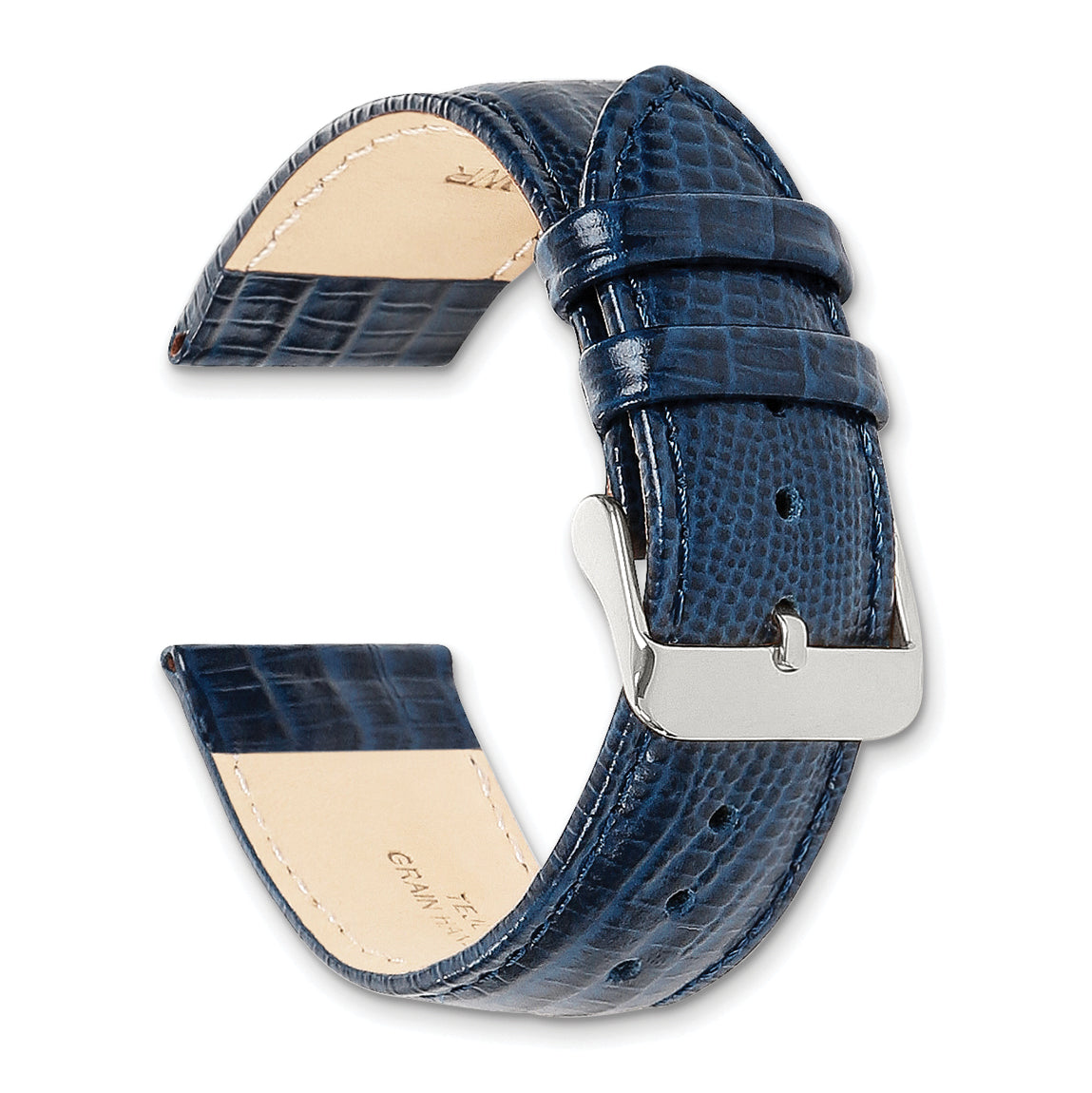 14mm Navy Teju Liz Grain Leather with Silver-tone Buckle 6.75 inch Watch Band