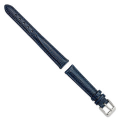 14mm Navy Teju Liz Grain Leather with Silver-tone Buckle 6.75 inch Watch Band