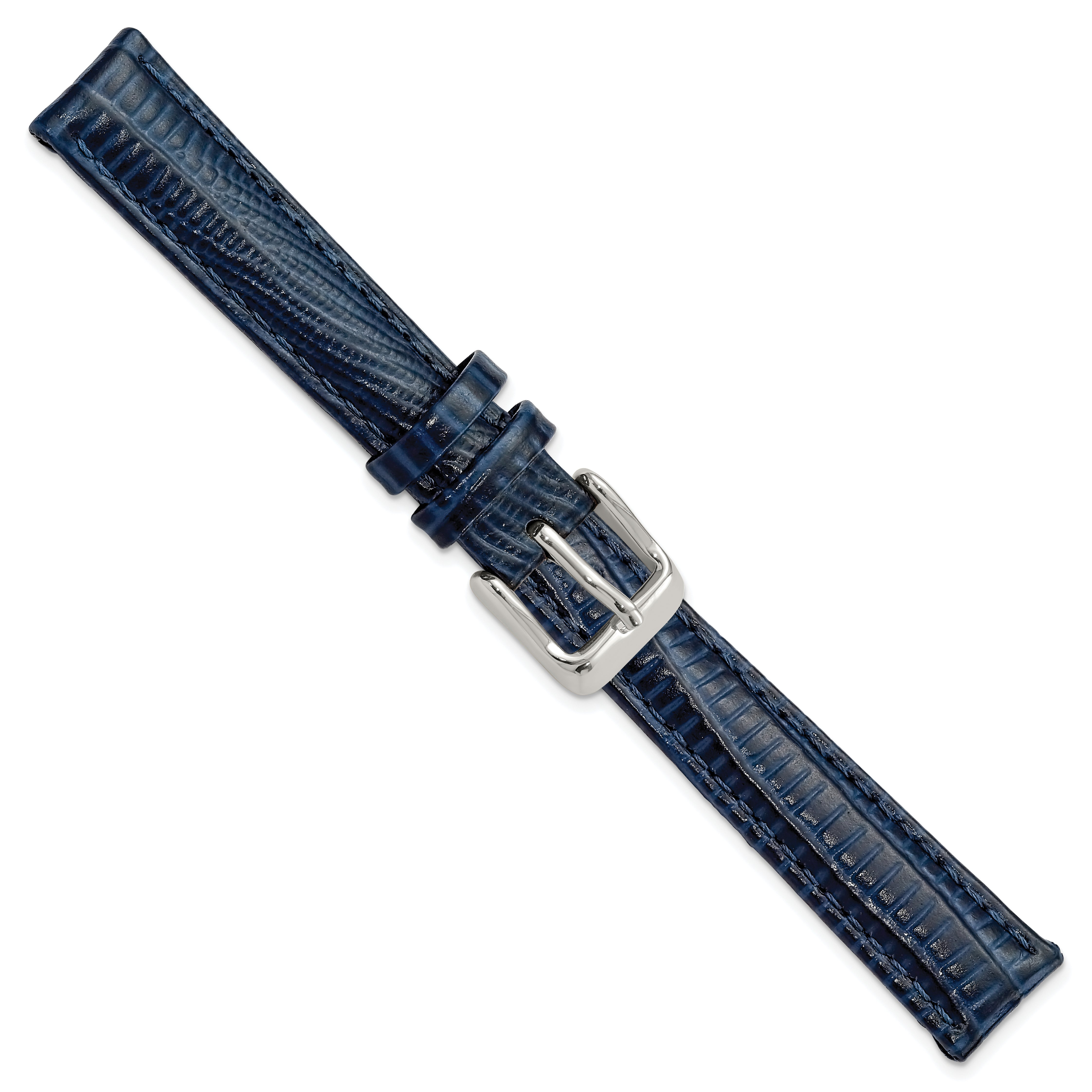 14mm Navy Teju Liz Grain Leather with Silver-tone Buckle 6.75 inch Watch Band