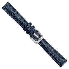 14mm Navy Teju Liz Grain Leather with Silver-tone Buckle 6.75 inch Watch Band