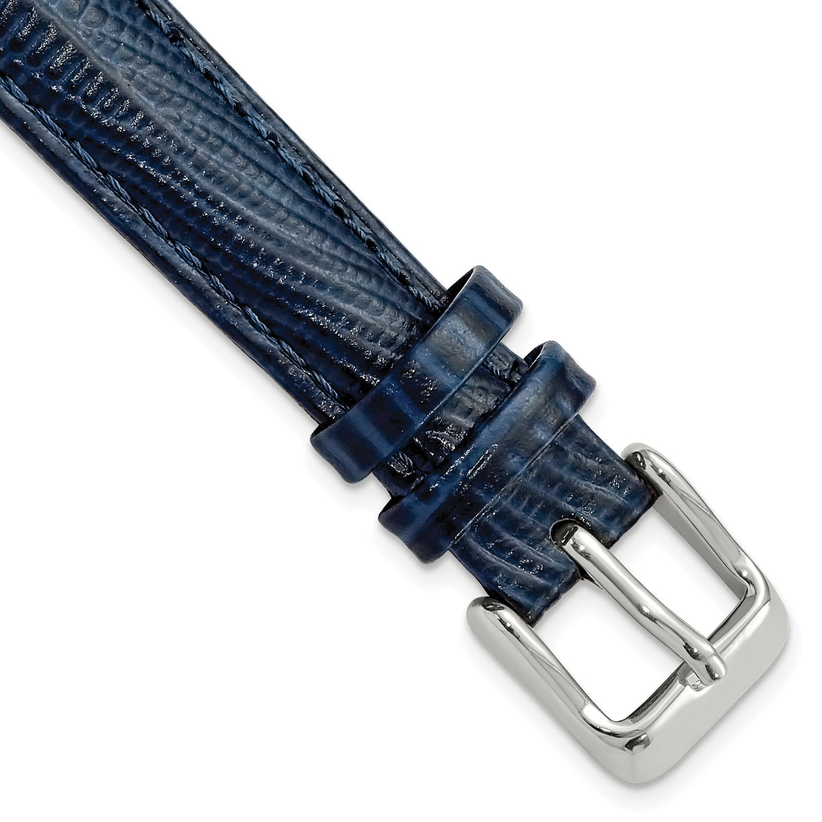 DeBeer 14mm Navy Teju Liz Grain Leather with Silver-tone Buckle 6.75 inch Watch Band