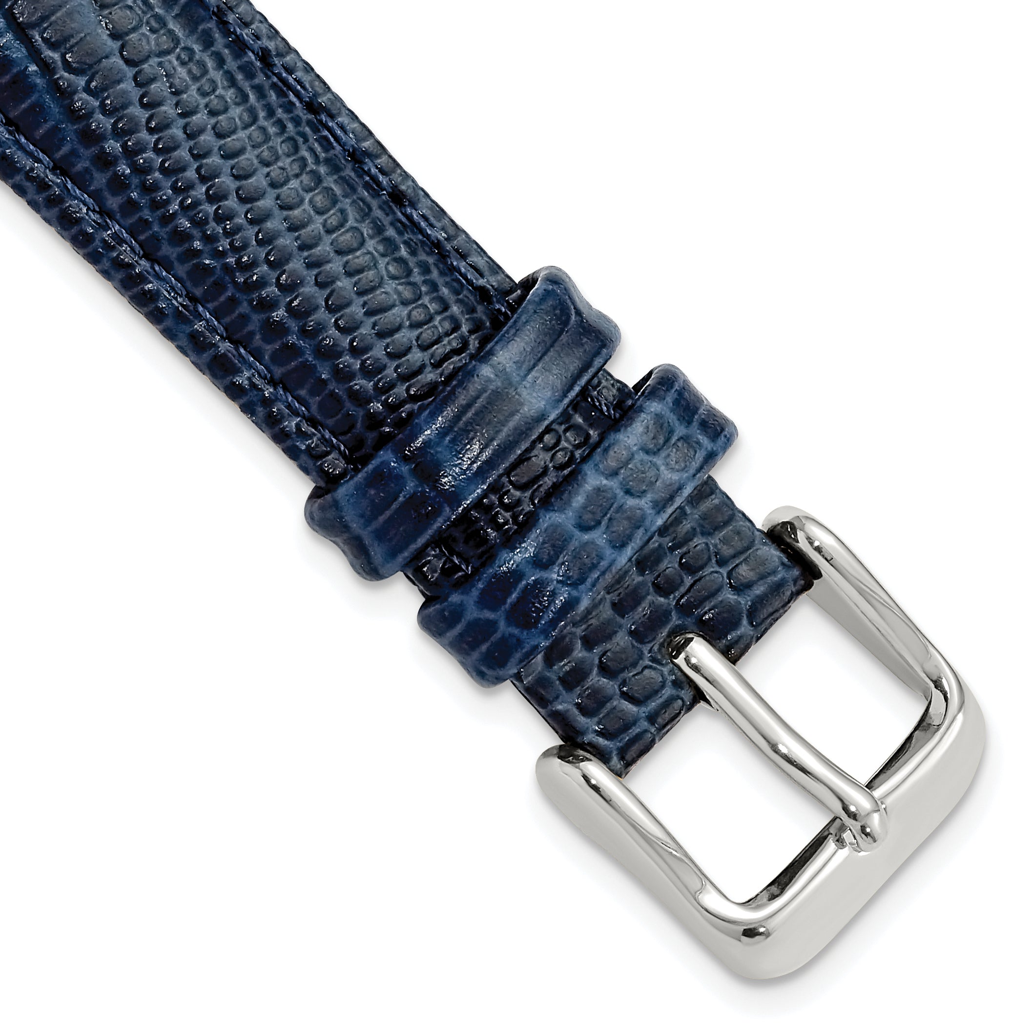 DeBeer 16mm Navy Teju Liz Grain Leather with Silver-tone Buckle 7.5 inch Watch Band