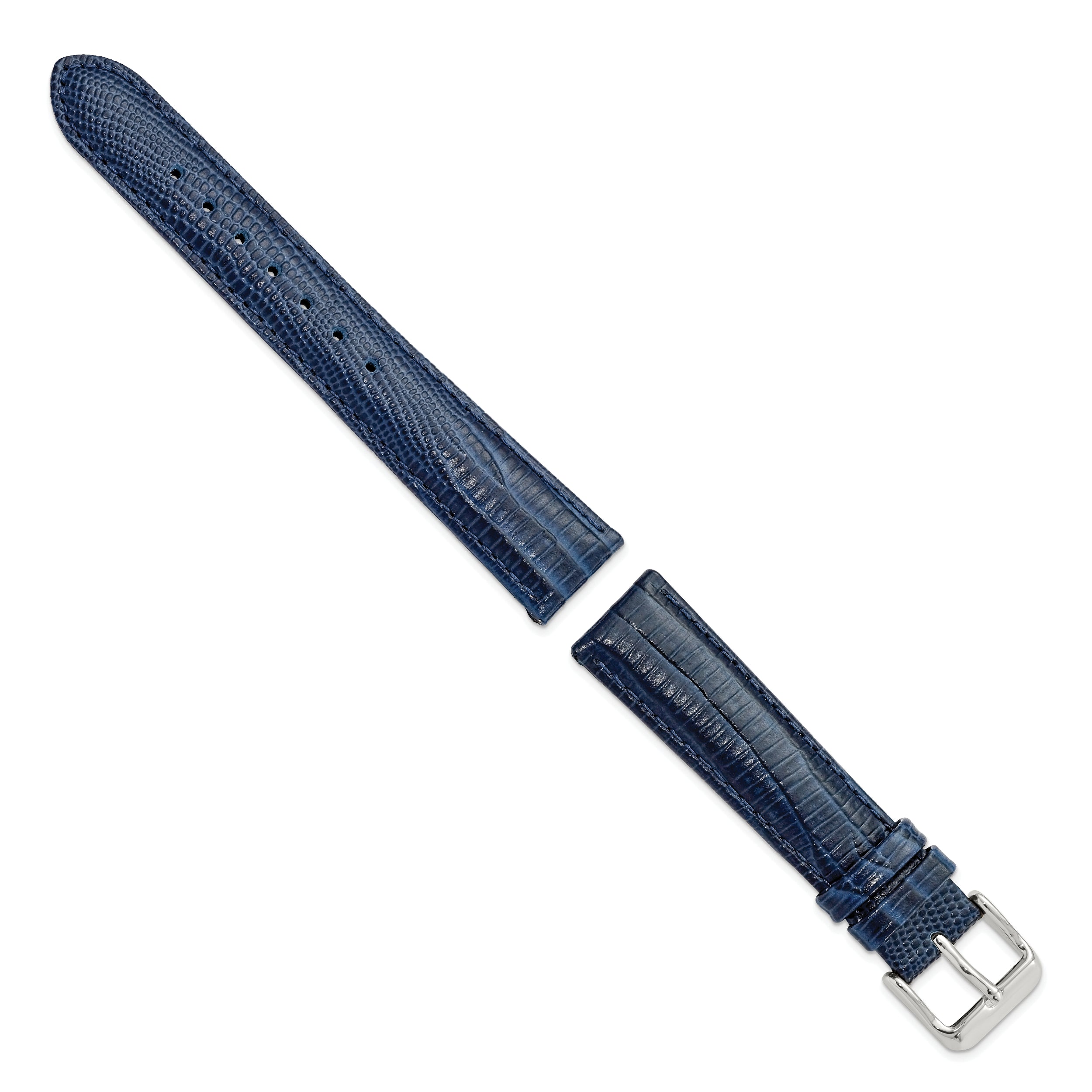 14mm Navy Teju Liz Grain Leather with Silver-tone Buckle 6.75 inch Watch Band