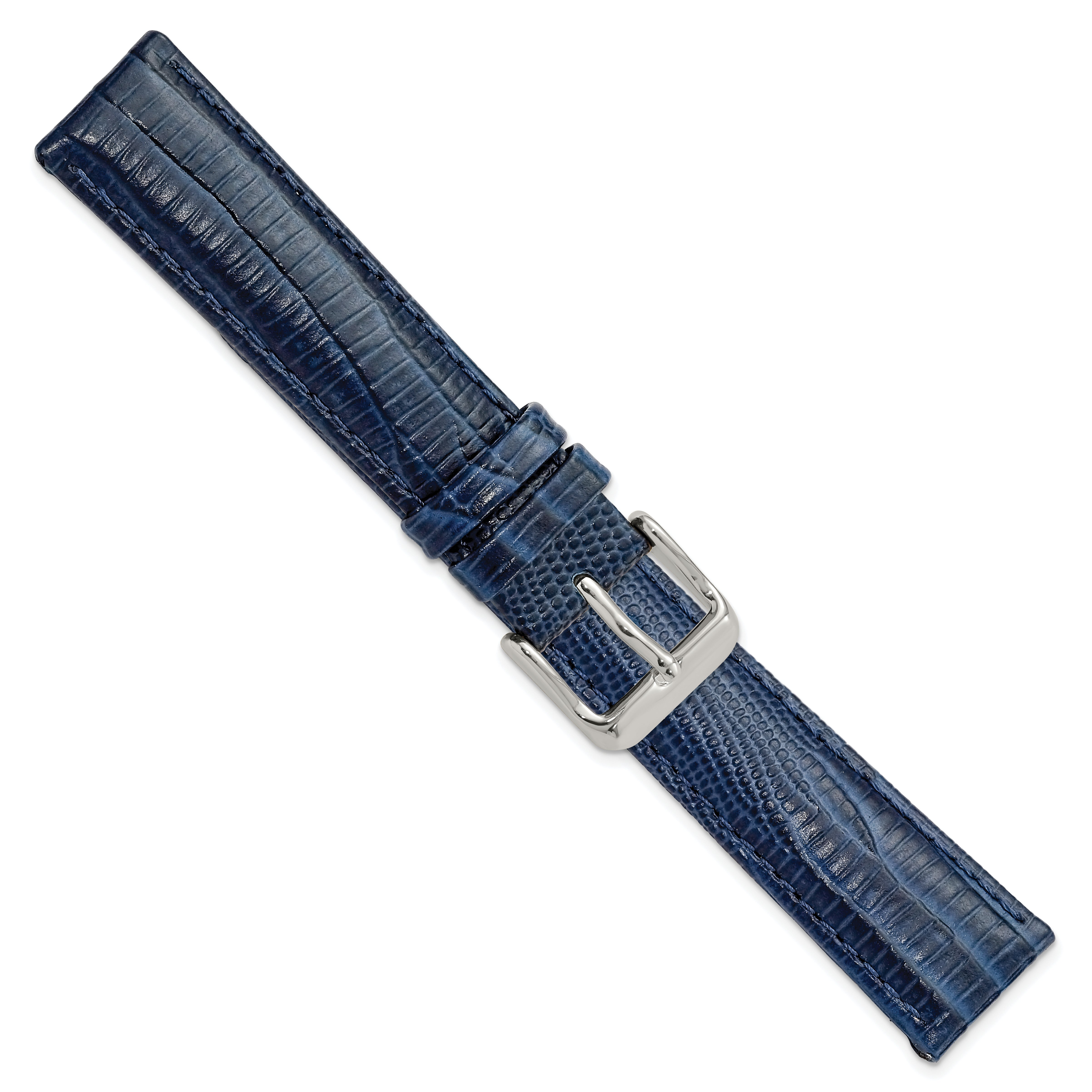 14mm Navy Teju Liz Grain Leather with Silver-tone Buckle 6.75 inch Watch Band