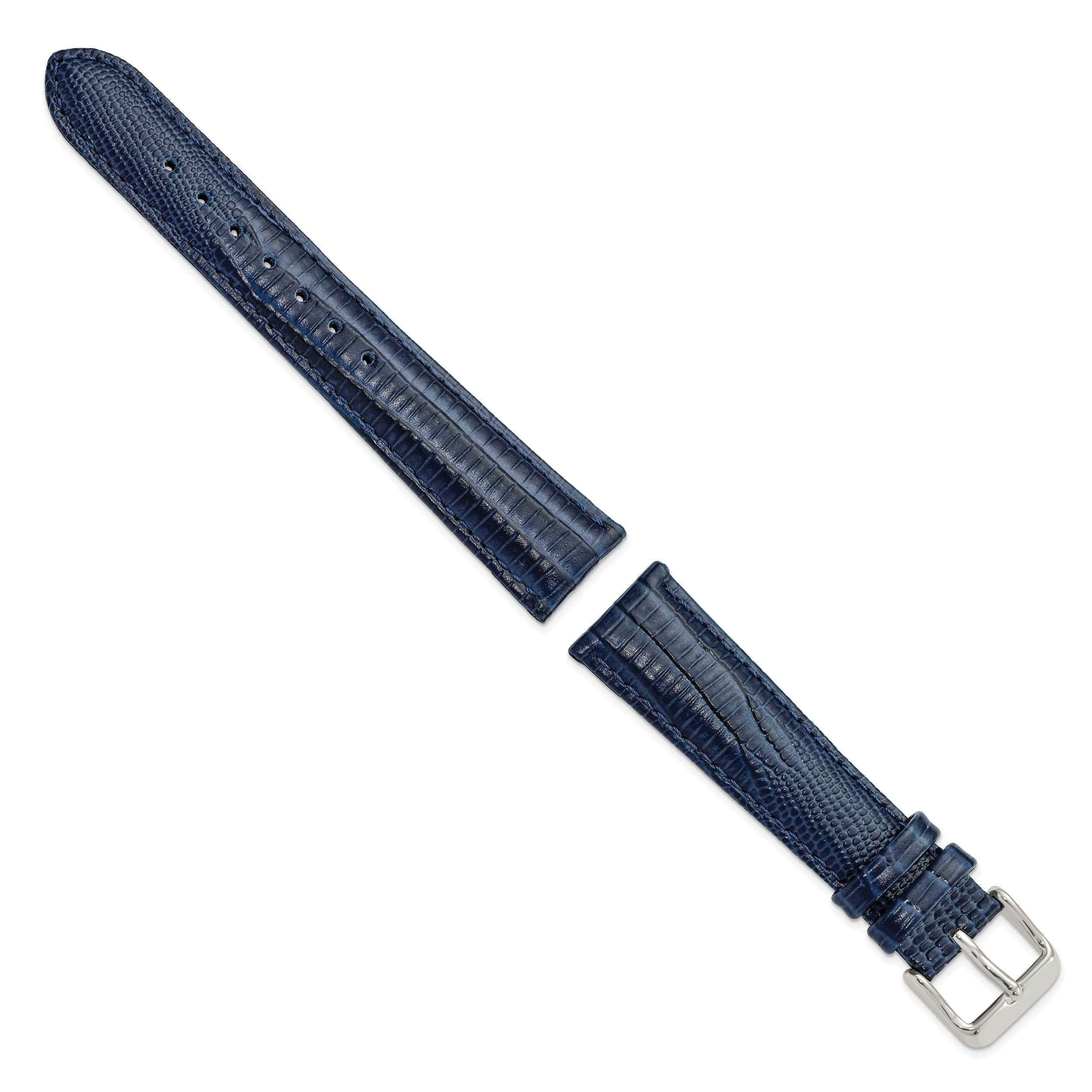 14mm Navy Teju Liz Grain Leather with Silver-tone Buckle 6.75 inch Watch Band