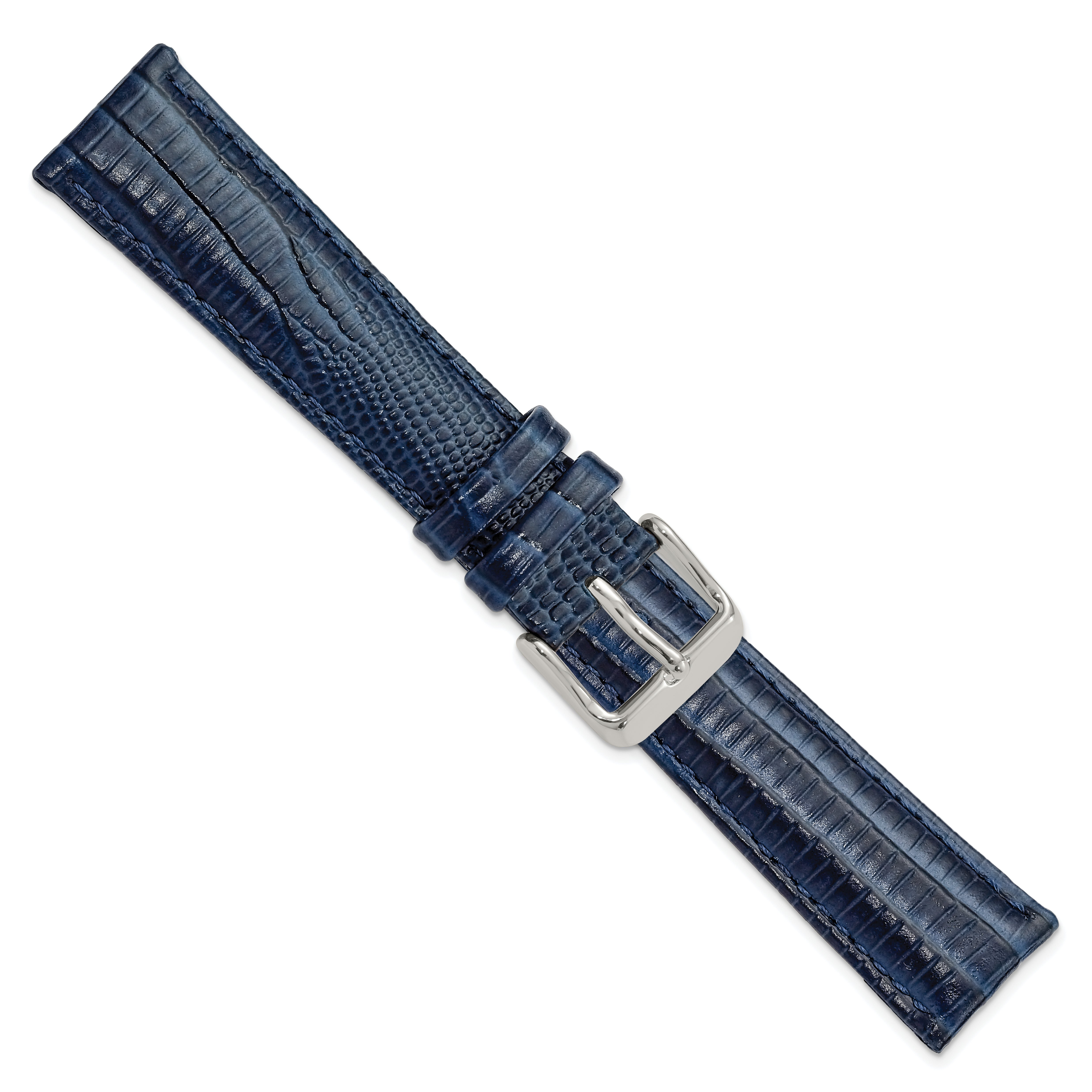 14mm Navy Teju Liz Grain Leather with Silver-tone Buckle 6.75 inch Watch Band