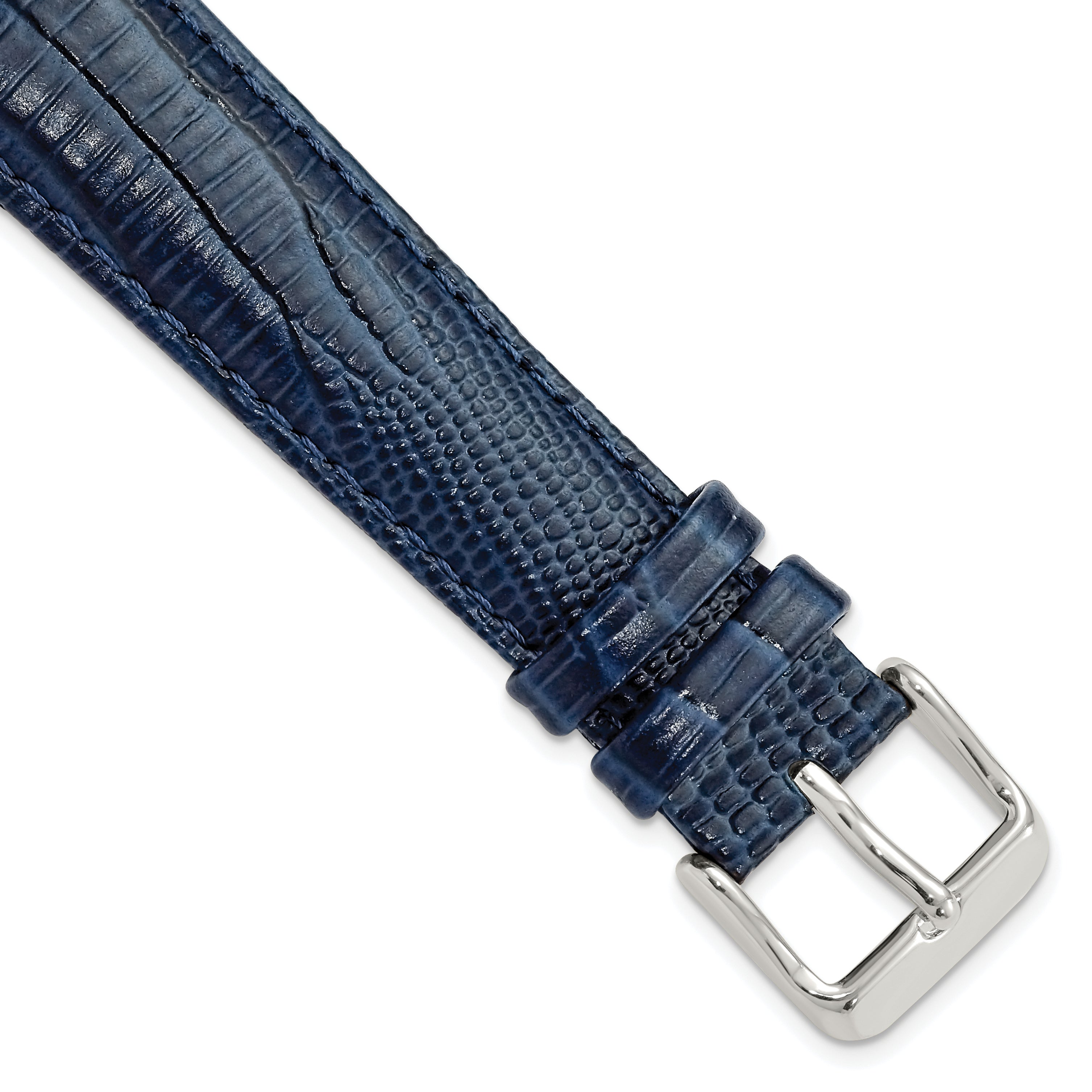 DeBeer 19mm Navy Teju Liz Grain Leather with Silver-tone Buckle 7.5 inch Watch Band