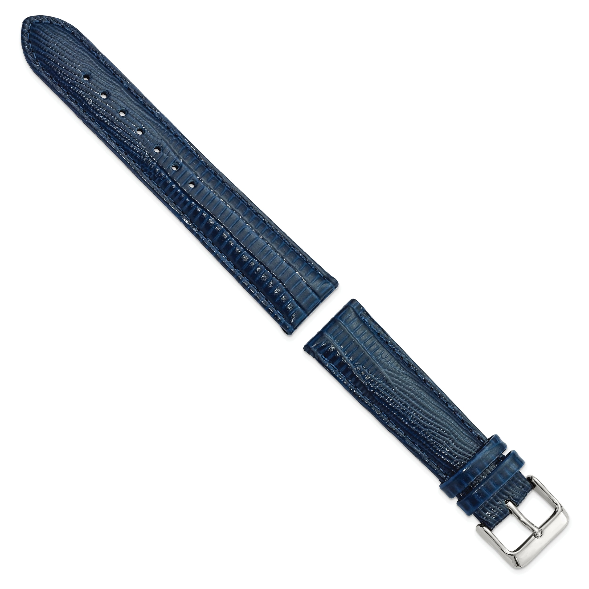 14mm Navy Teju Liz Grain Leather with Silver-tone Buckle 6.75 inch Watch Band