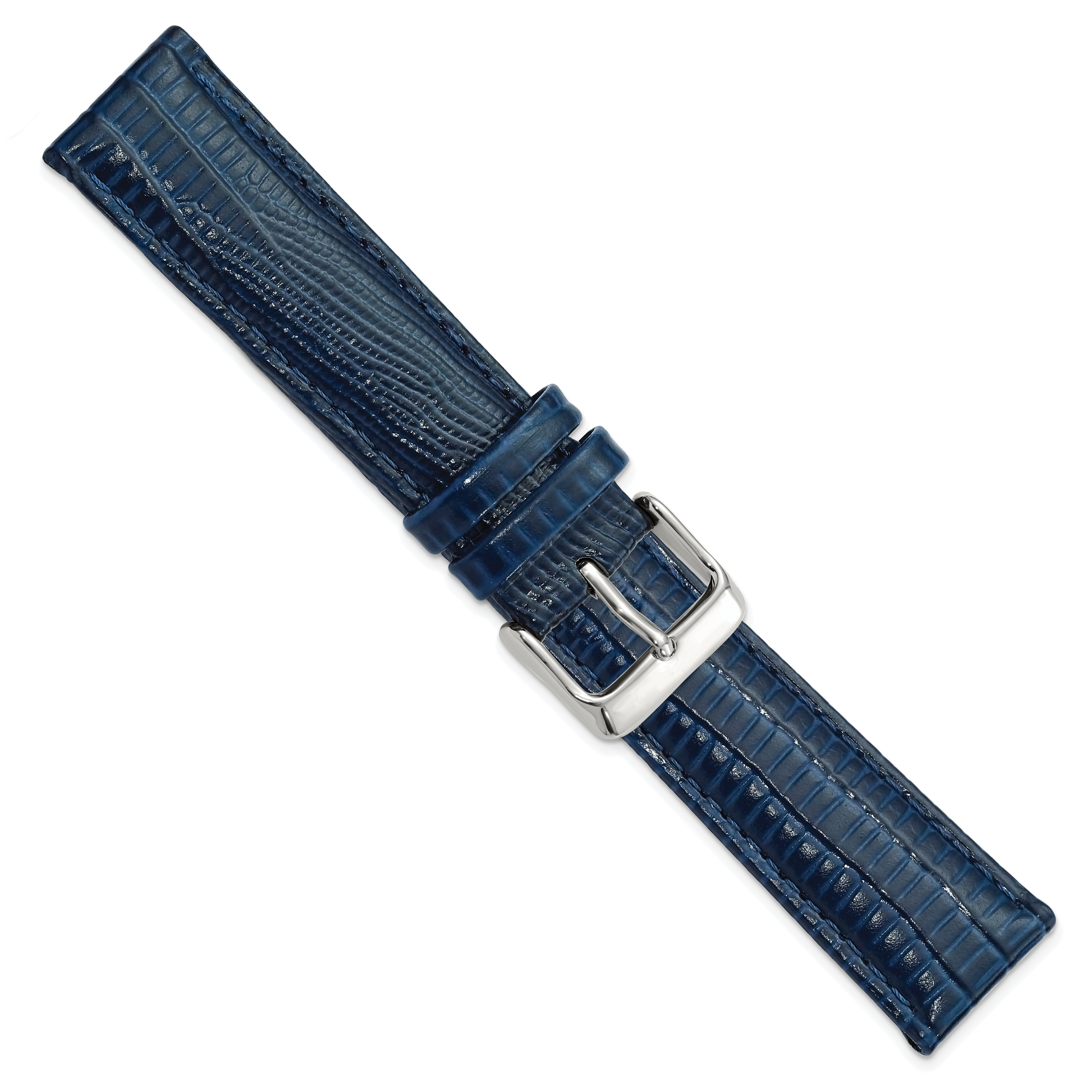 14mm Navy Teju Liz Grain Leather with Silver-tone Buckle 6.75 inch Watch Band