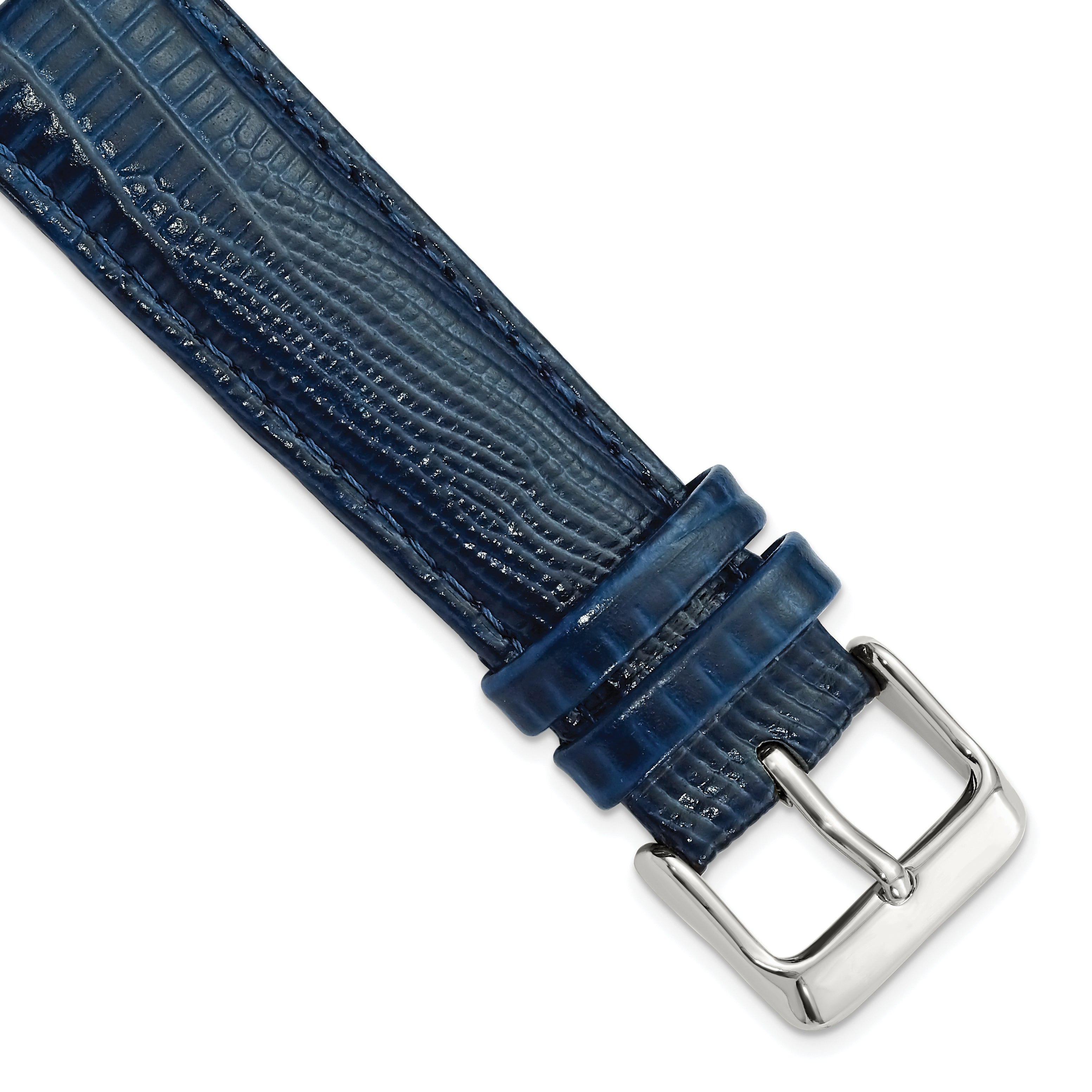 DeBeer 20mm Navy Teju Liz Grain Leather with Silver-tone Buckle 7.5 inch Watch Band