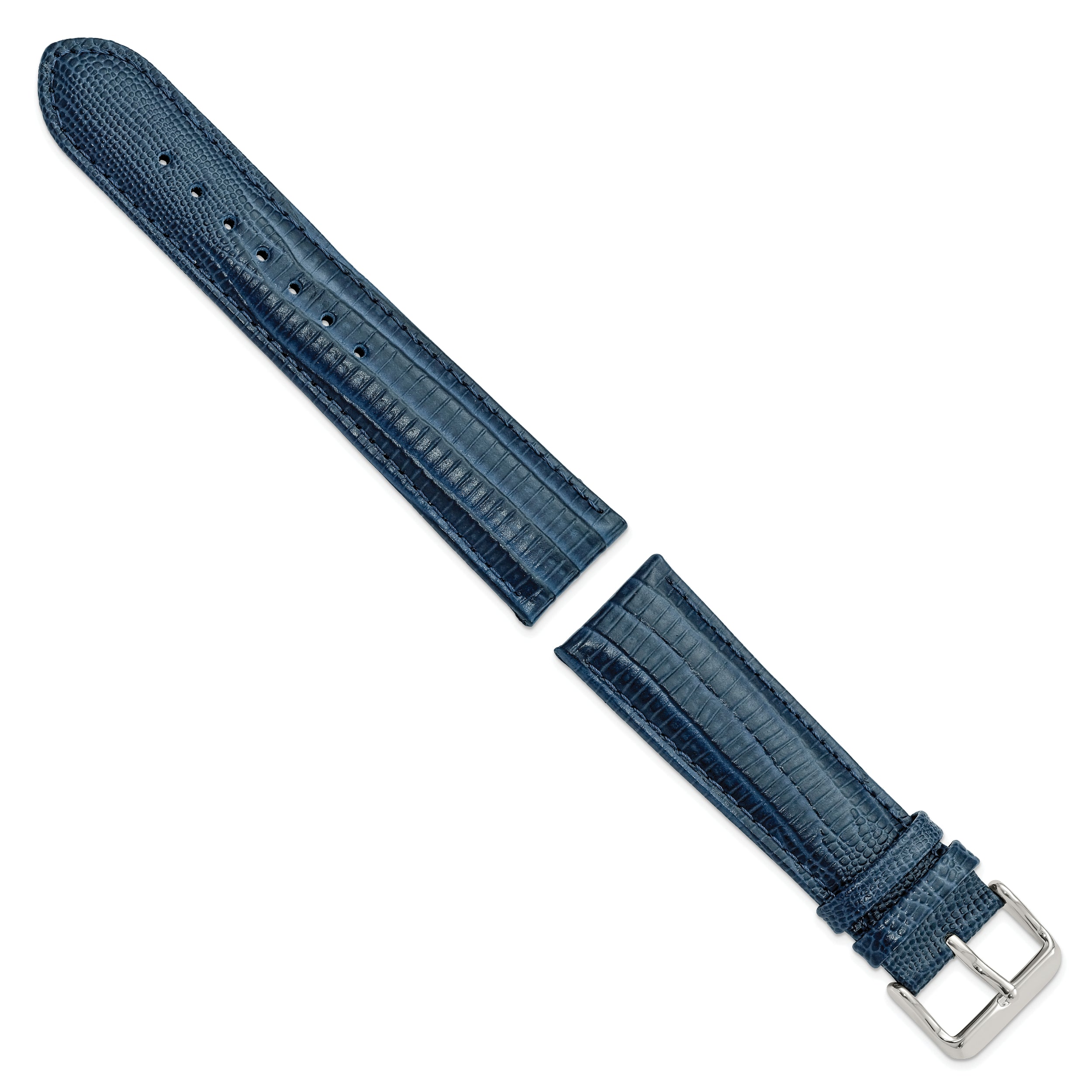 14mm Navy Teju Liz Grain Leather with Silver-tone Buckle 6.75 inch Watch Band