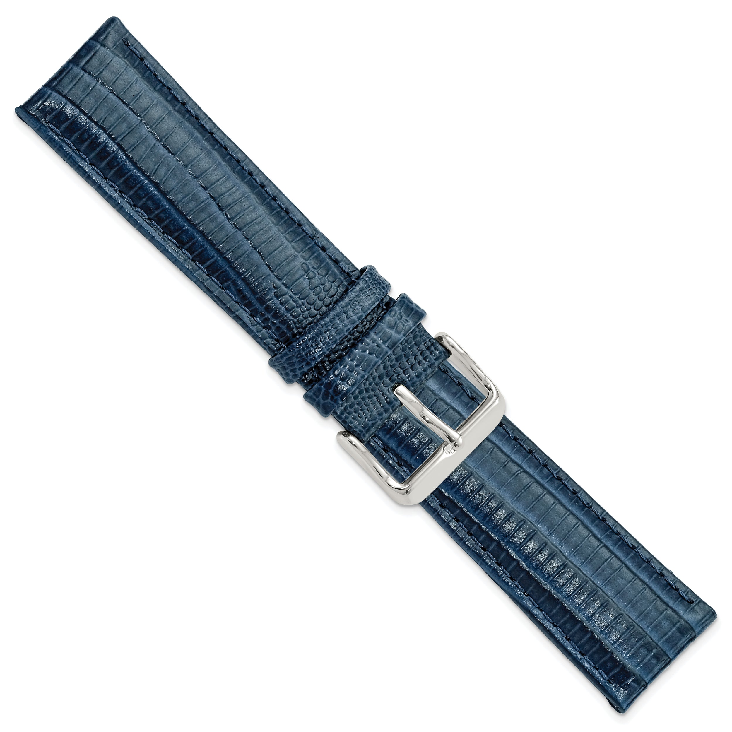 14mm Navy Teju Liz Grain Leather with Silver-tone Buckle 6.75 inch Watch Band