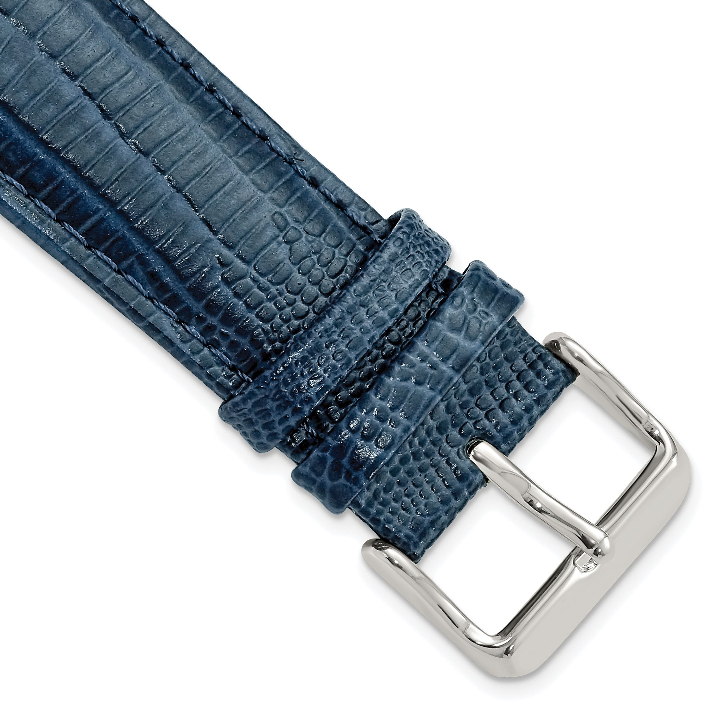 DeBeer 22mm Navy Teju Liz Grain Leather with Silver-tone Buckle 7.5 inch Watch Band