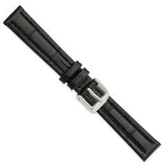 14mm Black Matte Alligator Grain Leather with Silver-tone Buckle 6.75 inch Watch Band