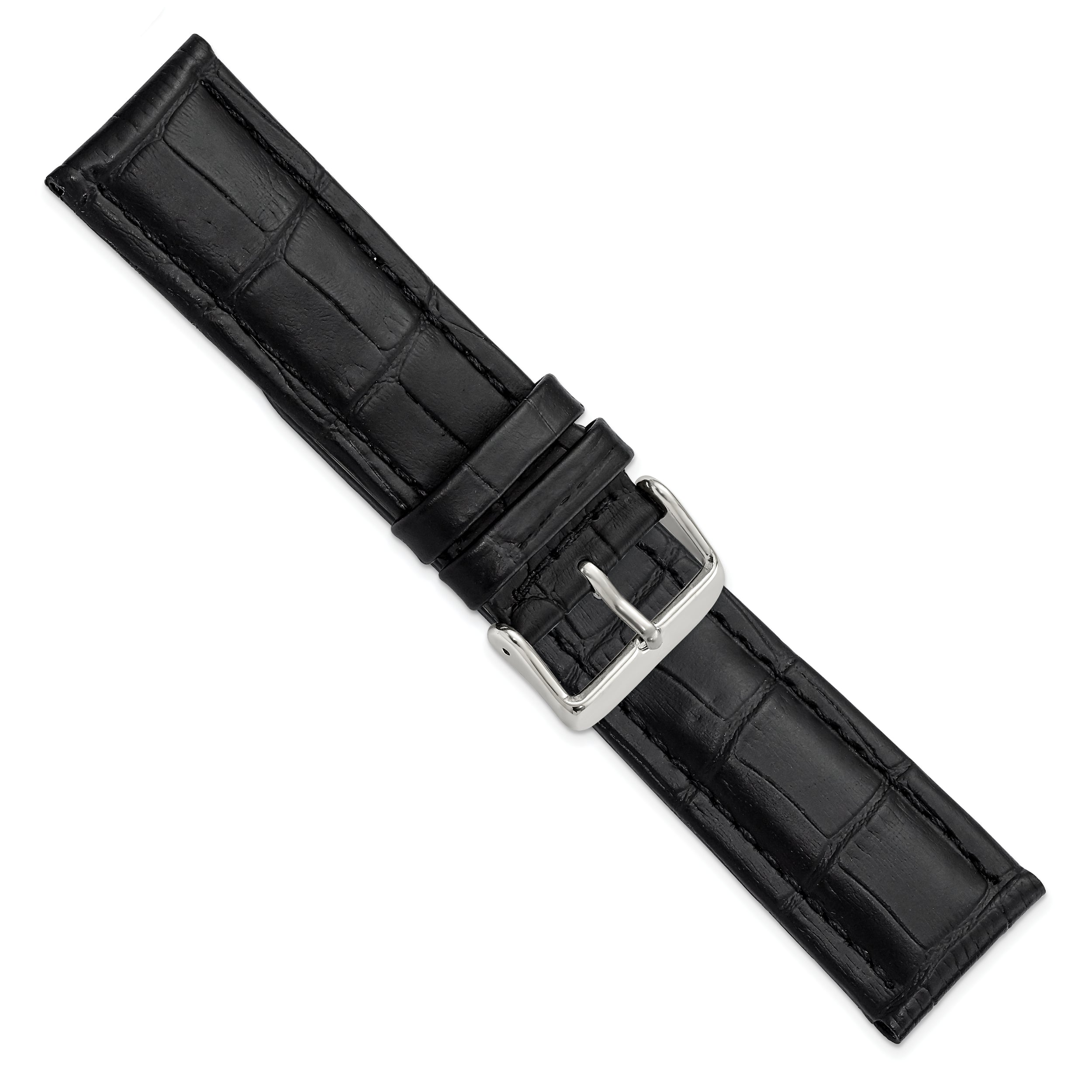 14mm Black Matte Alligator Grain Leather with Silver-tone Buckle 6.75 inch Watch Band