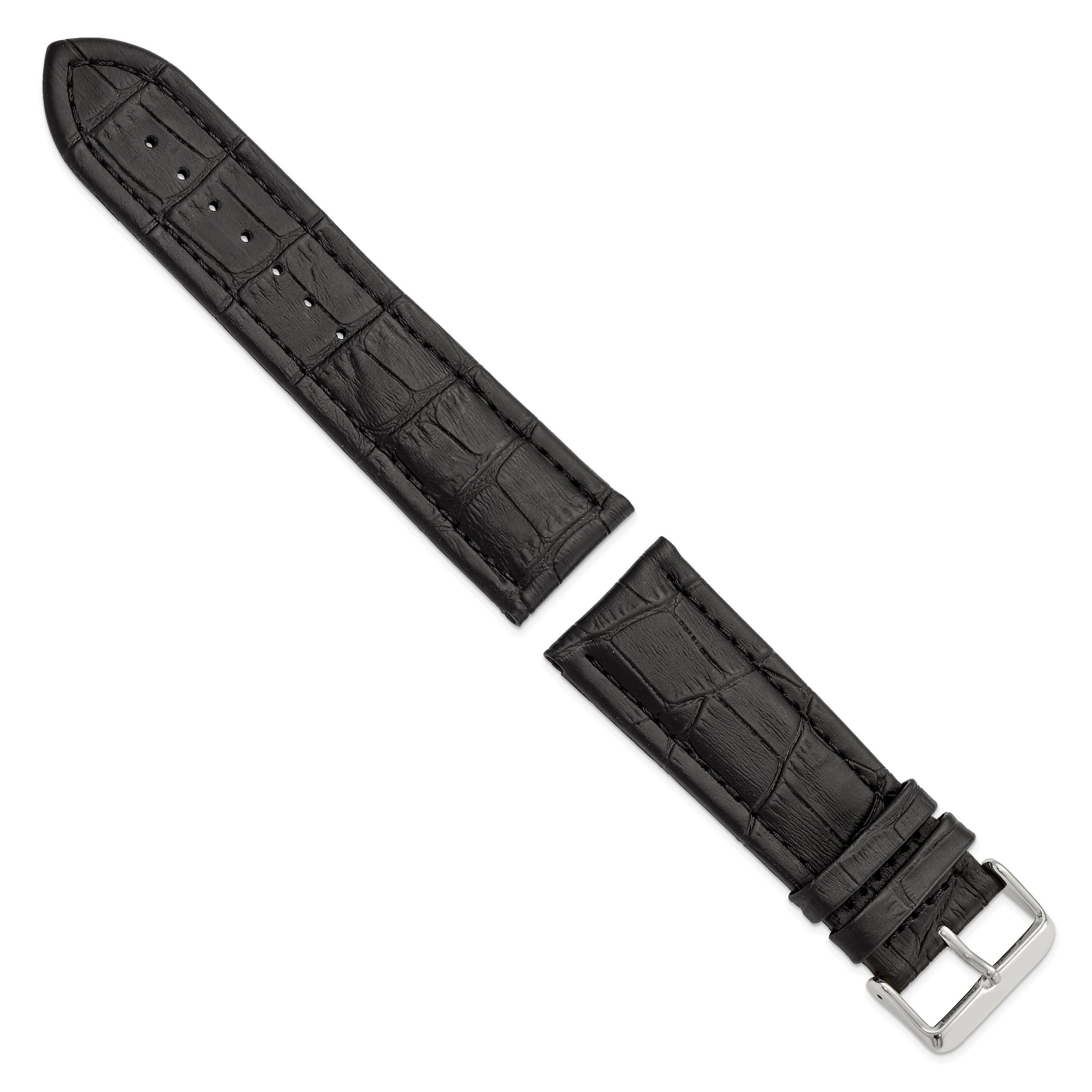 14mm Black Matte Alligator Grain Leather with Silver-tone Buckle 6.75 inch Watch Band