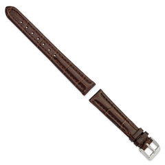 14mm Dark Brown Matte Alligator Grain Leather with Silver-tone Buckle 6.75 inch Watch Band