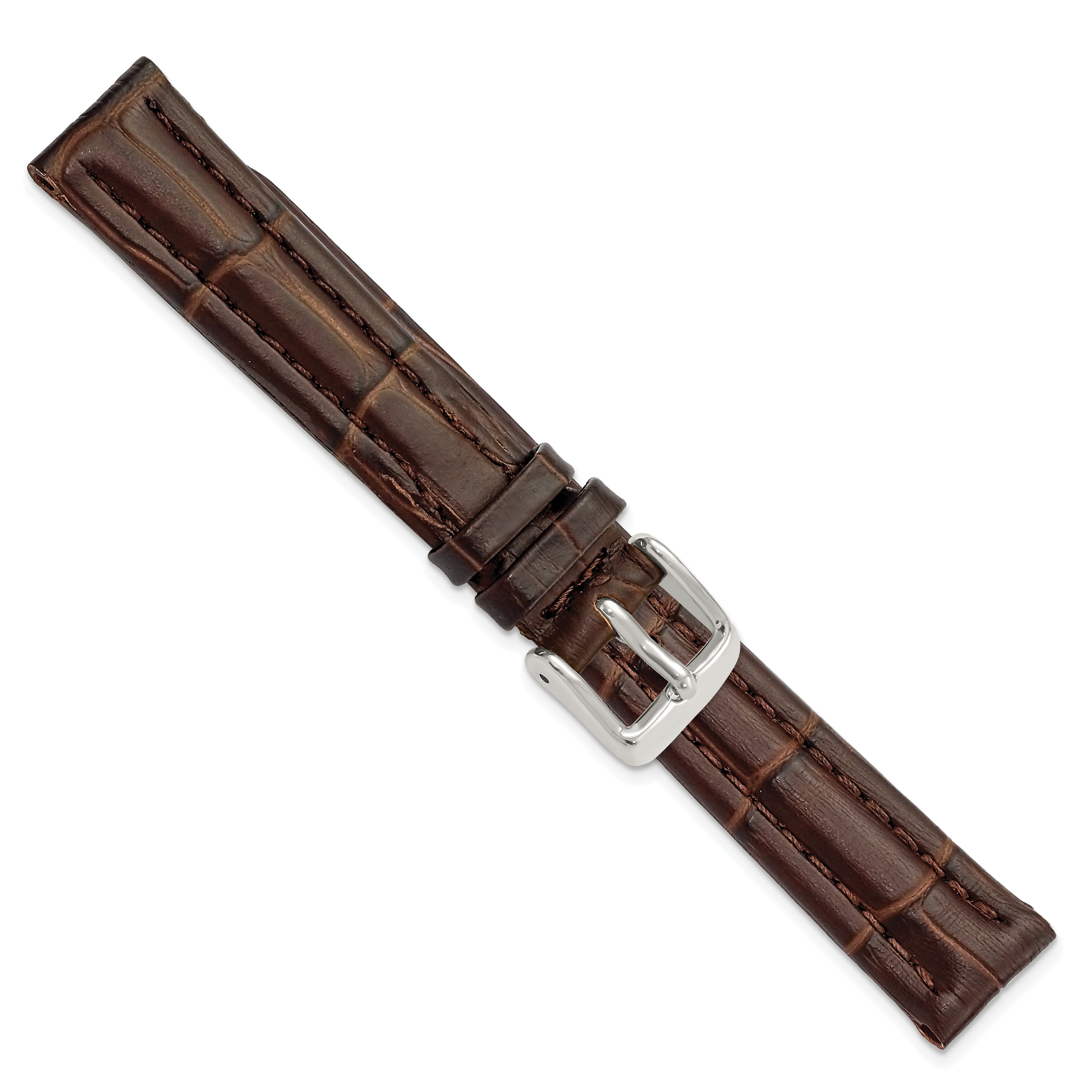 14mm Dark Brown Matte Alligator Grain Leather with Silver-tone Buckle 6.75 inch Watch Band