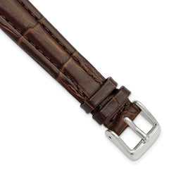 DeBeer 14mm Dark Brown Matte Alligator Grain Leather with Silver-tone Buckle 6.75 inch Watch Band