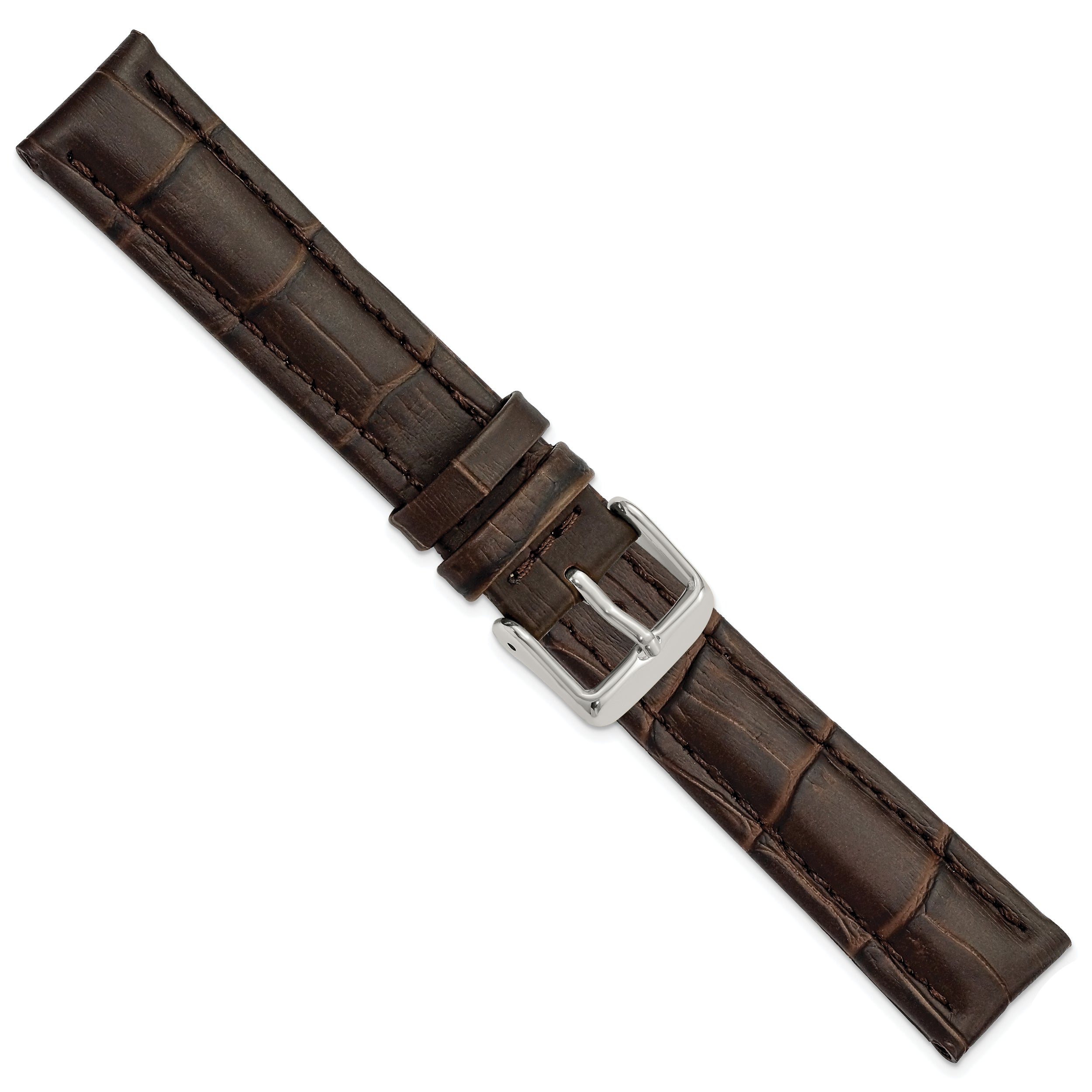 14mm Dark Brown Matte Alligator Grain Leather with Silver-tone Buckle 6.75 inch Watch Band