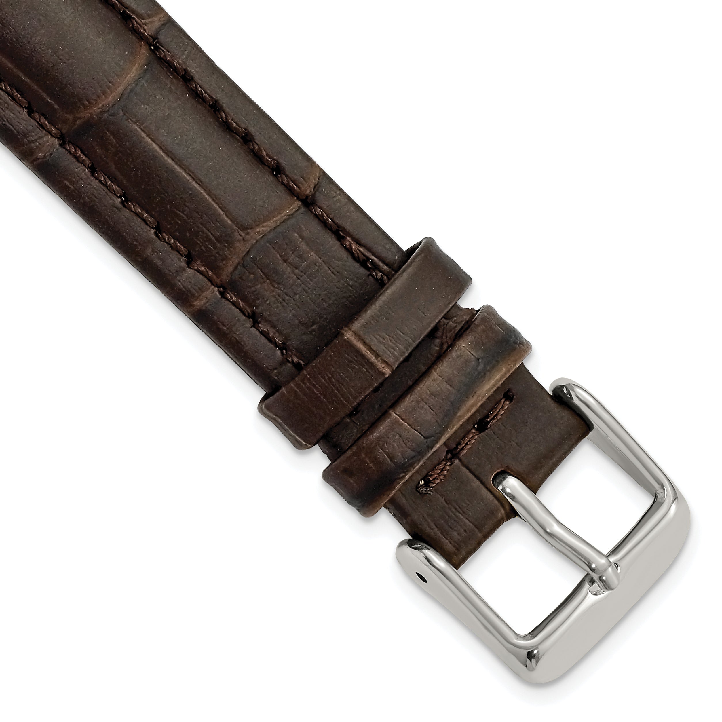 DeBeer 18mm Dark Brown Matte Alligator Grain Leather with Silver-tone Buckle 7.5 inch Watch Band