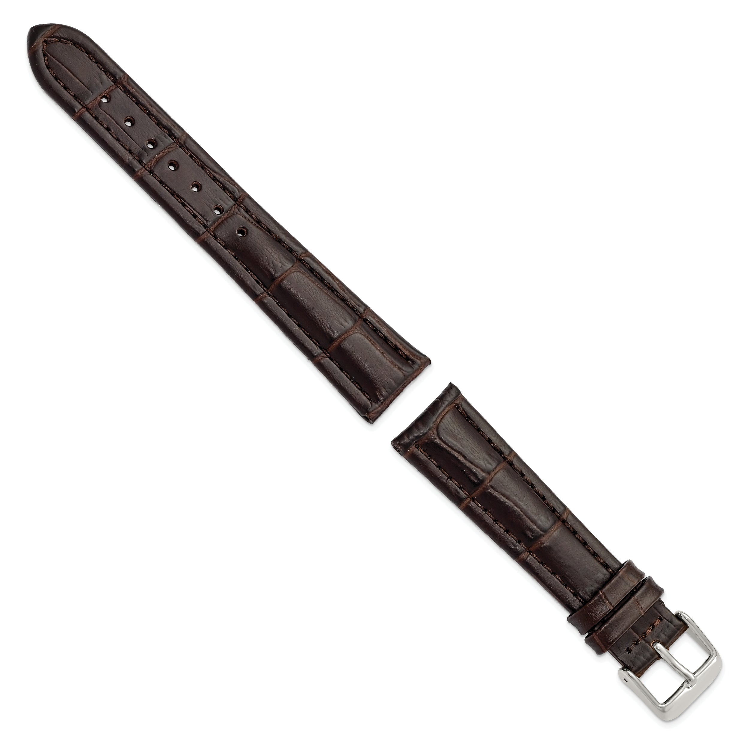 14mm Dark Brown Matte Alligator Grain Leather with Silver-tone Buckle 6.75 inch Watch Band