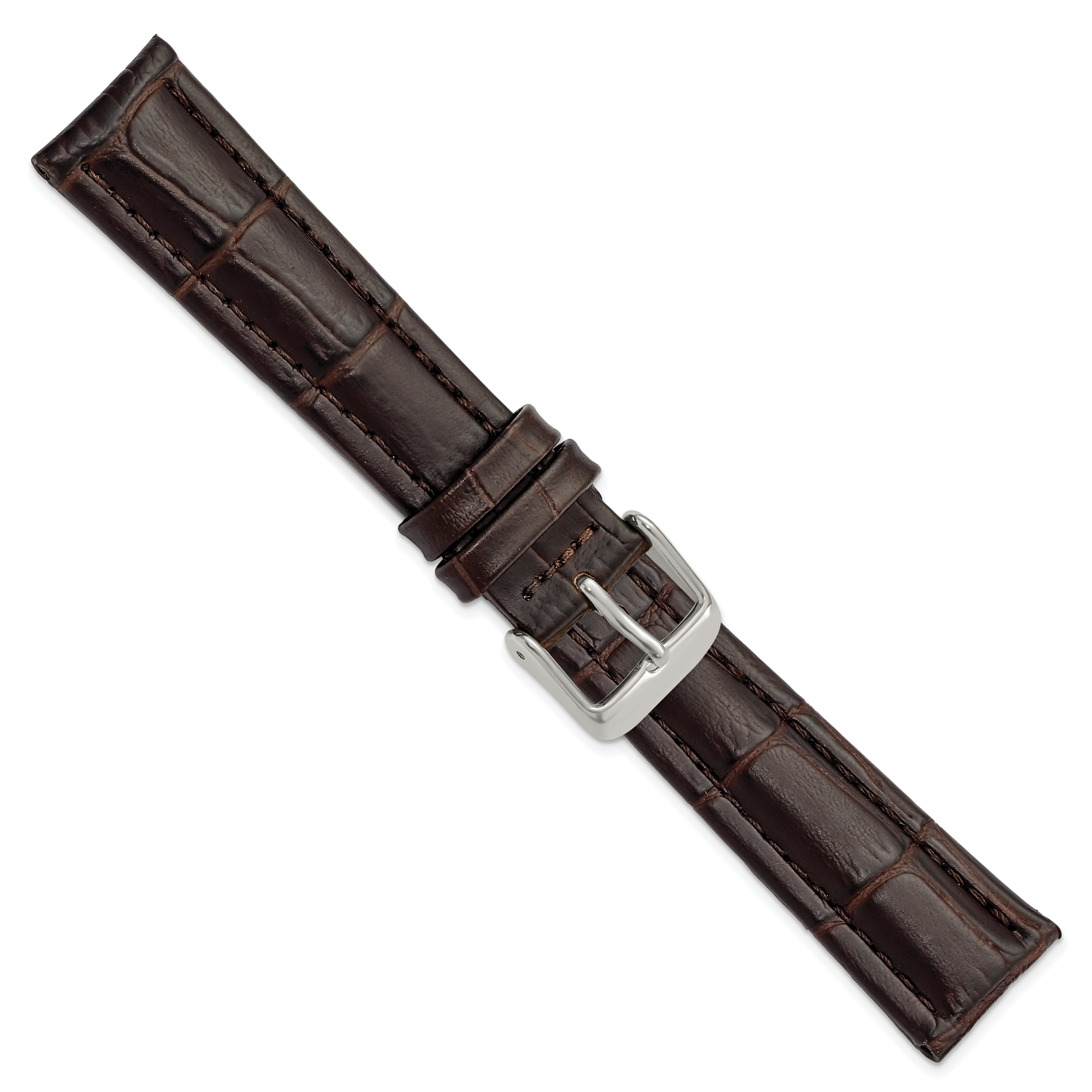 14mm Dark Brown Matte Alligator Grain Leather with Silver-tone Buckle 6.75 inch Watch Band