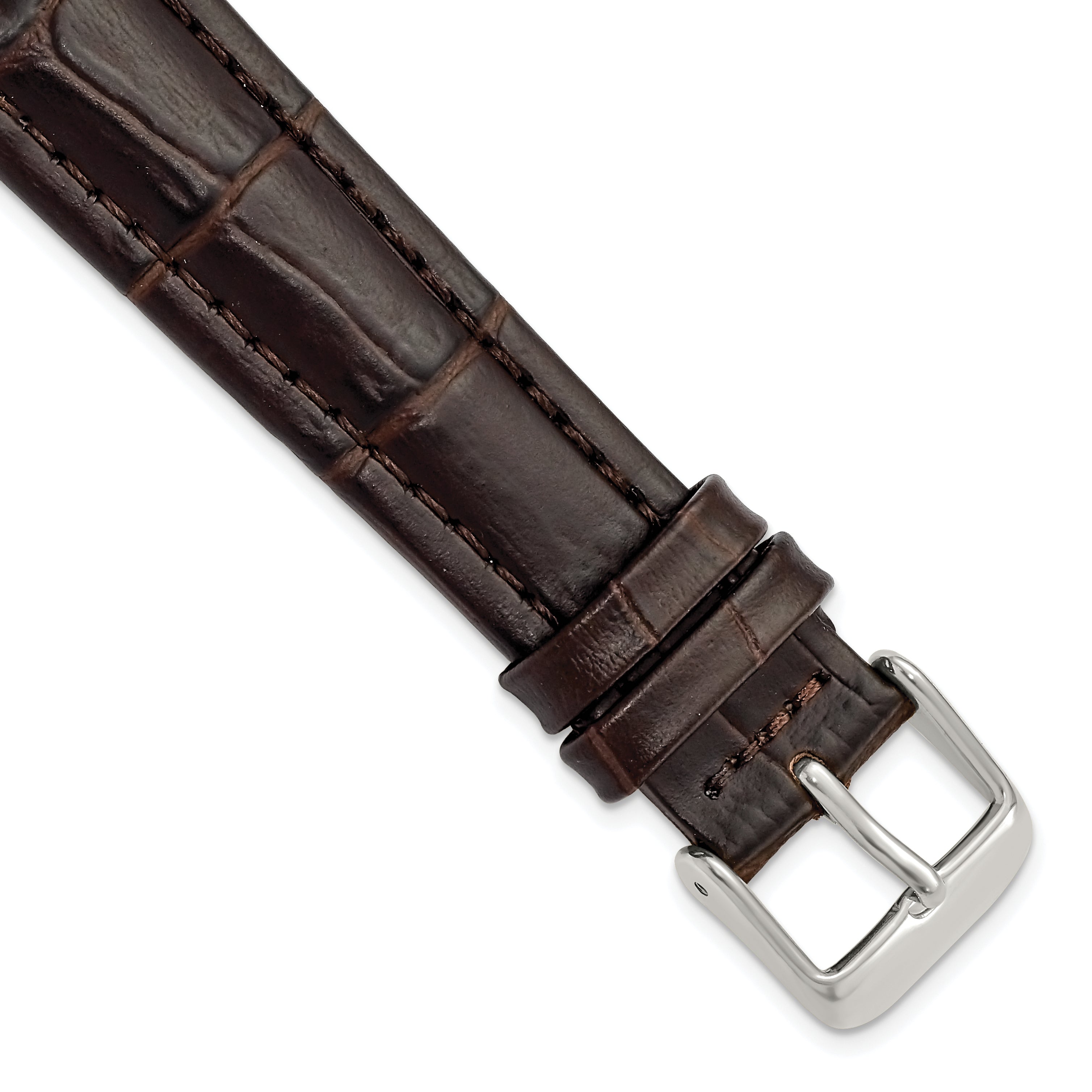 DeBeer 19mm Dark Brown Matte Alligator Grain Leather with Silver-tone Buckle 7.5 inch Watch Band