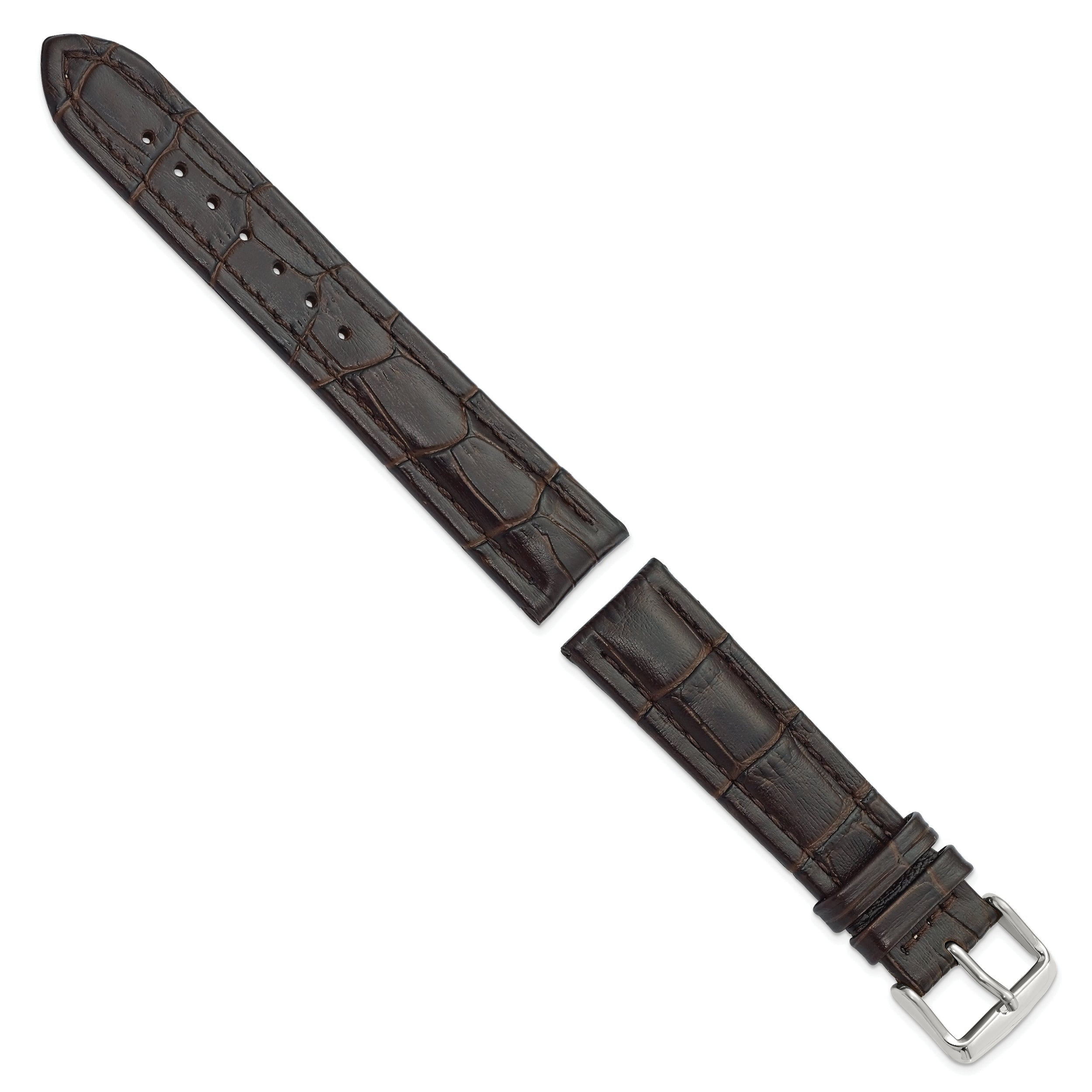 14mm Dark Brown Matte Alligator Grain Leather with Silver-tone Buckle 6.75 inch Watch Band