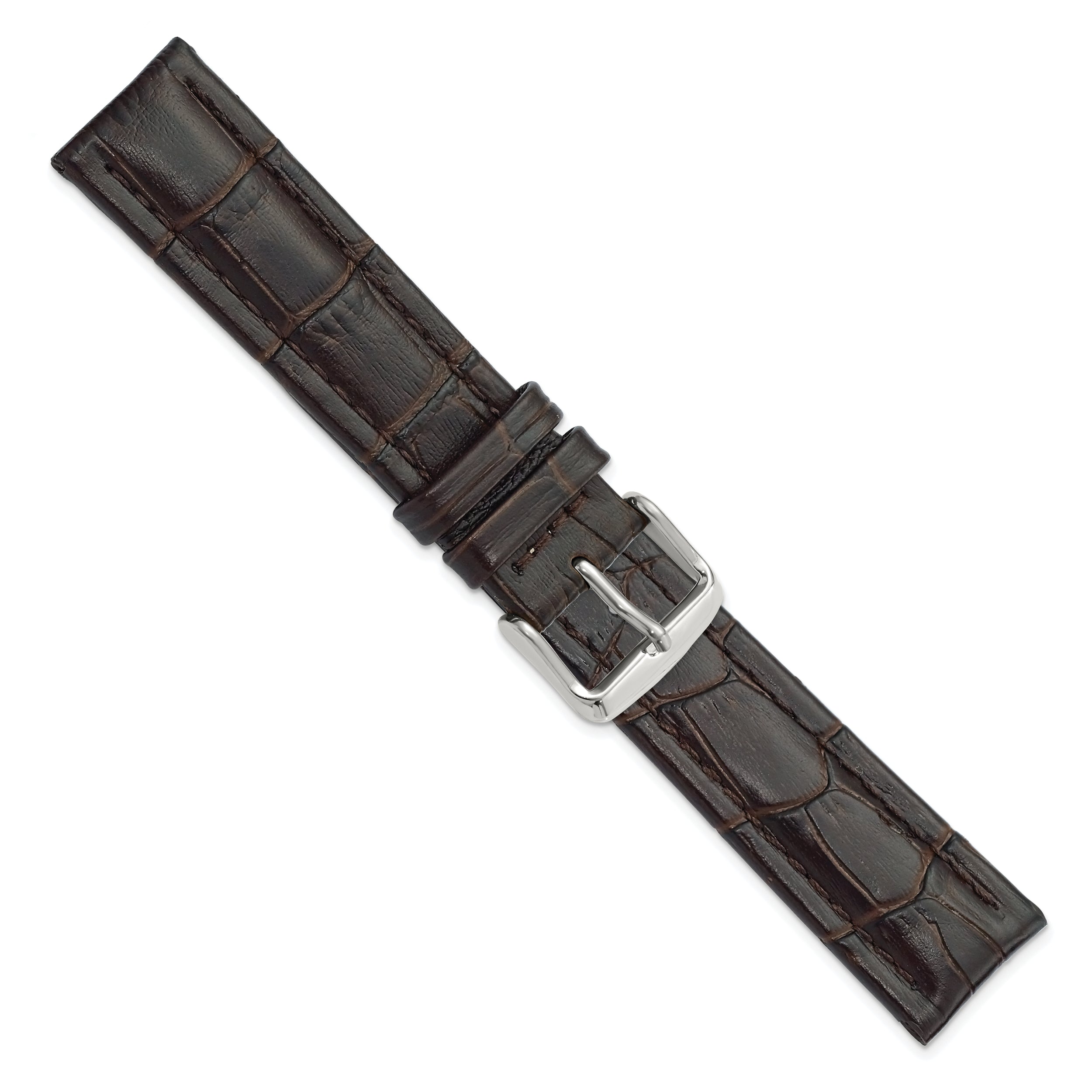 14mm Dark Brown Matte Alligator Grain Leather with Silver-tone Buckle 6.75 inch Watch Band