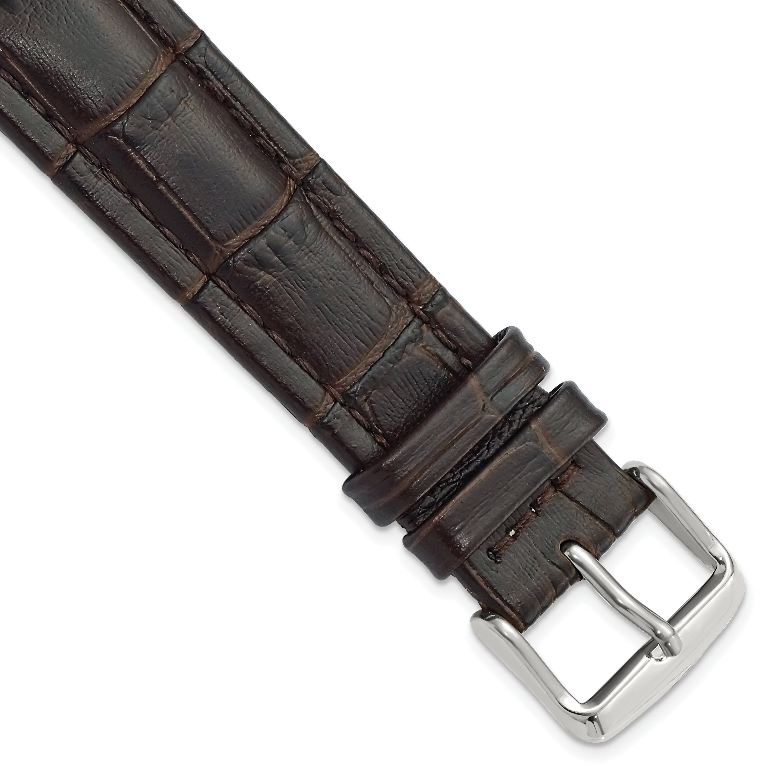 DeBeer 20mm Dark Brown Matte Alligator Grain Leather with Silver-tone Buckle 7.5 inch Watch Band