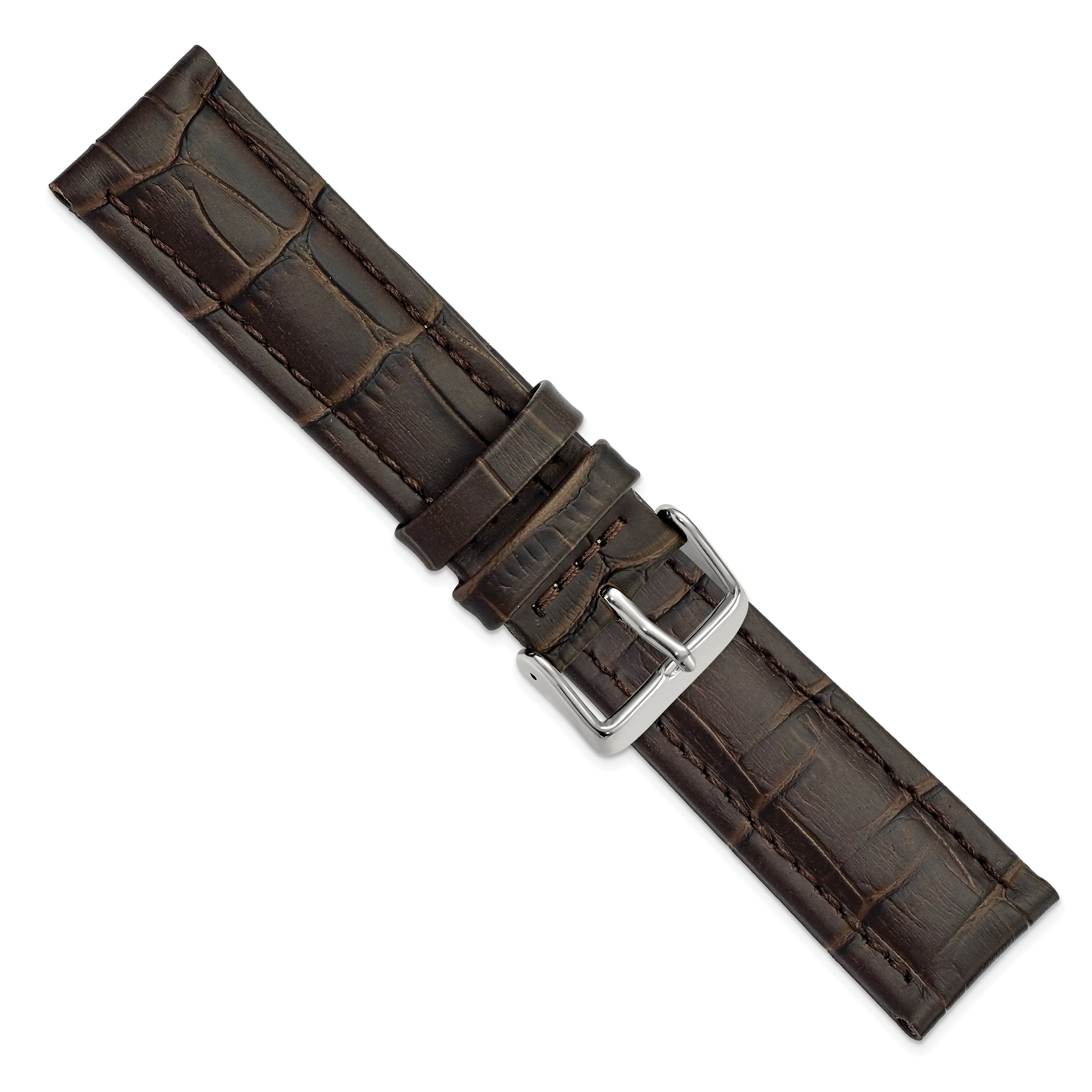 14mm Dark Brown Matte Alligator Grain Leather with Silver-tone Buckle 6.75 inch Watch Band