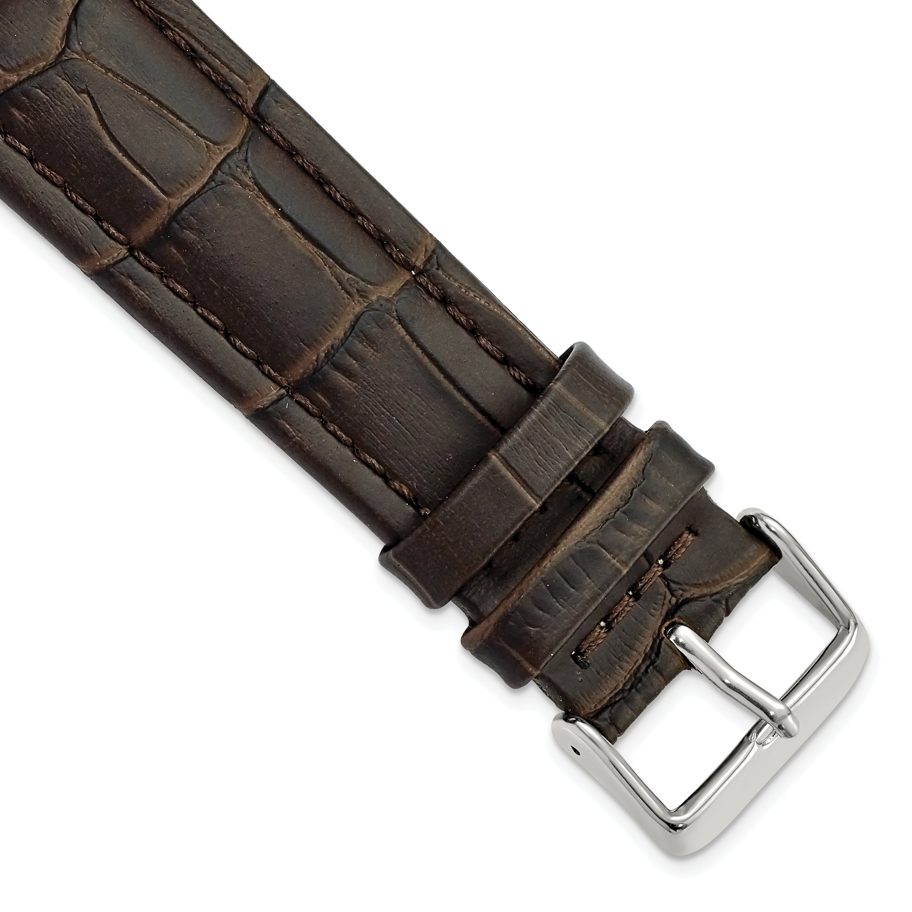 DeBeer 22mm Dark Brown Matte Alligator Grain Leather with Silver-tone Buckle 7.5 inch Watch Band