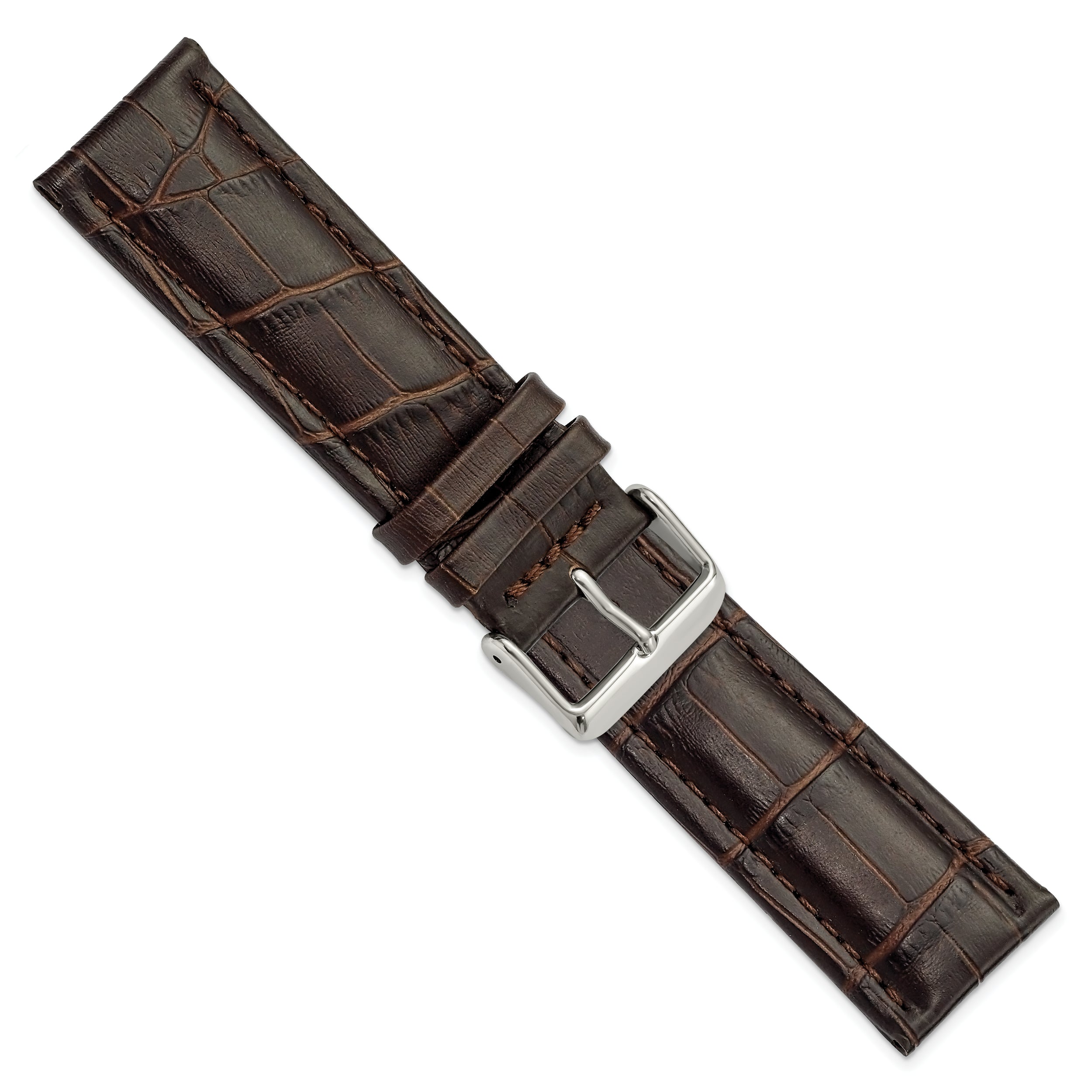 14mm Dark Brown Matte Alligator Grain Leather with Silver-tone Buckle 6.75 inch Watch Band