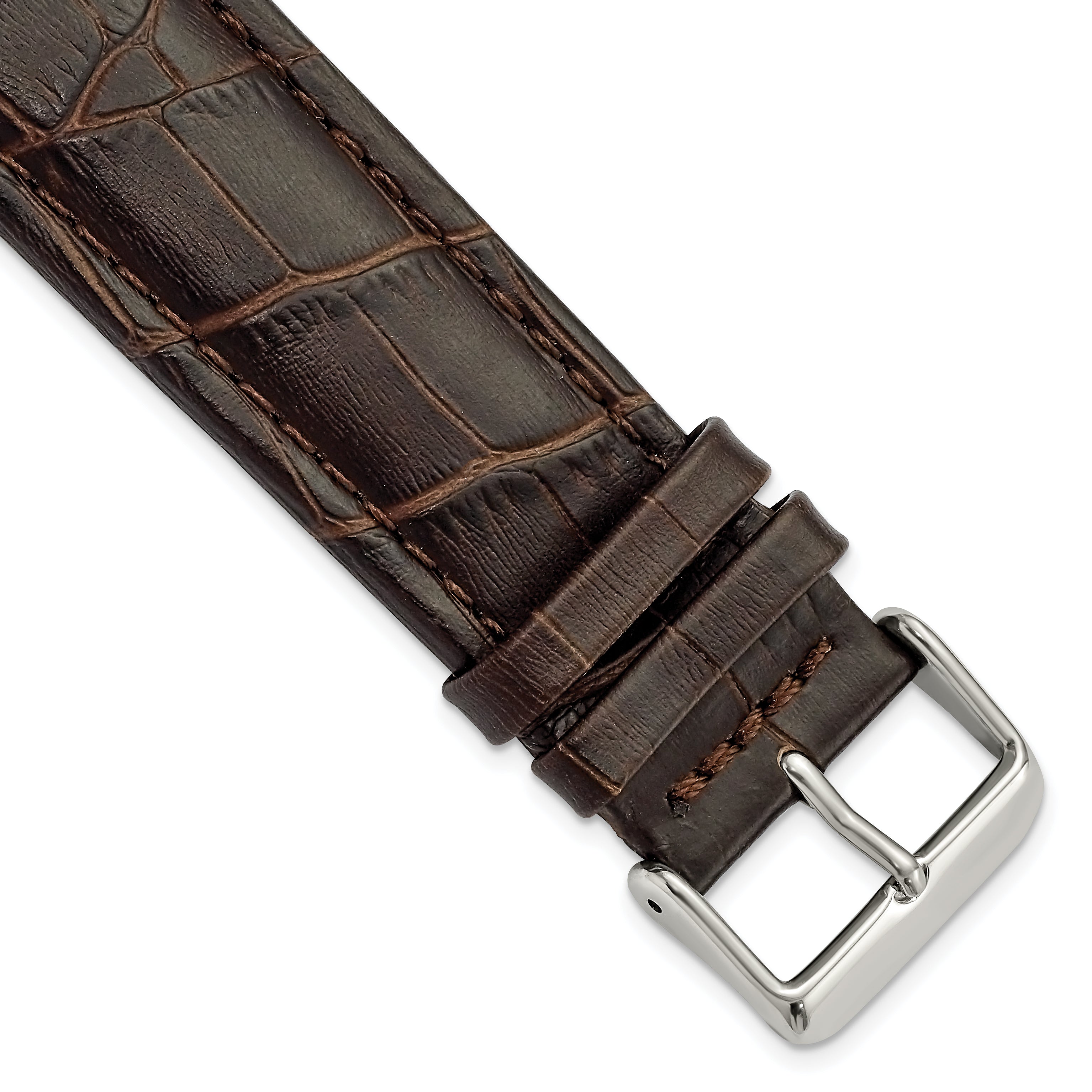 DeBeer 24mm Dark Brown Matte Alligator Grain Leather with Silver-tone Buckle 7.5 inch Watch Band