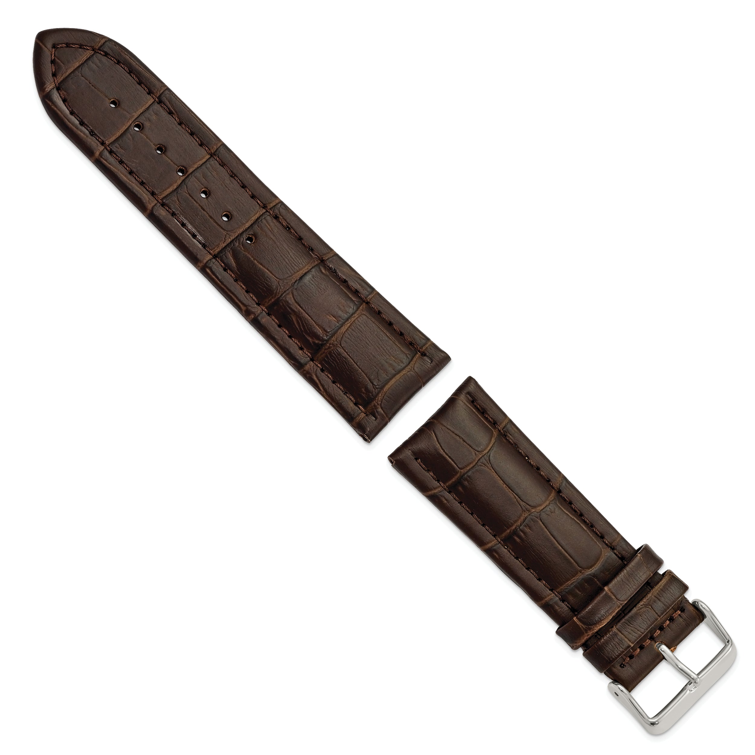 14mm Dark Brown Matte Alligator Grain Leather with Silver-tone Buckle 6.75 inch Watch Band