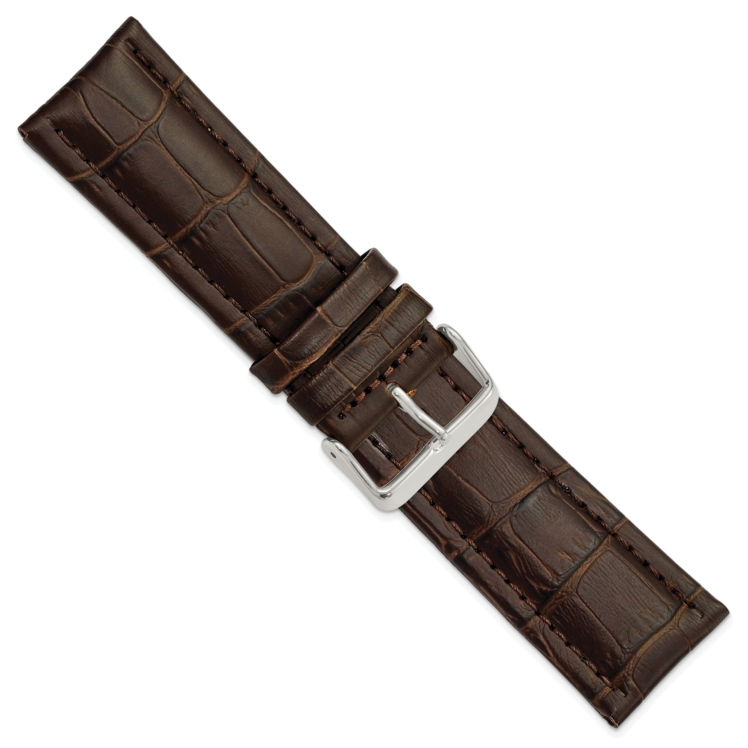 14mm Dark Brown Matte Alligator Grain Leather with Silver-tone Buckle 6.75 inch Watch Band