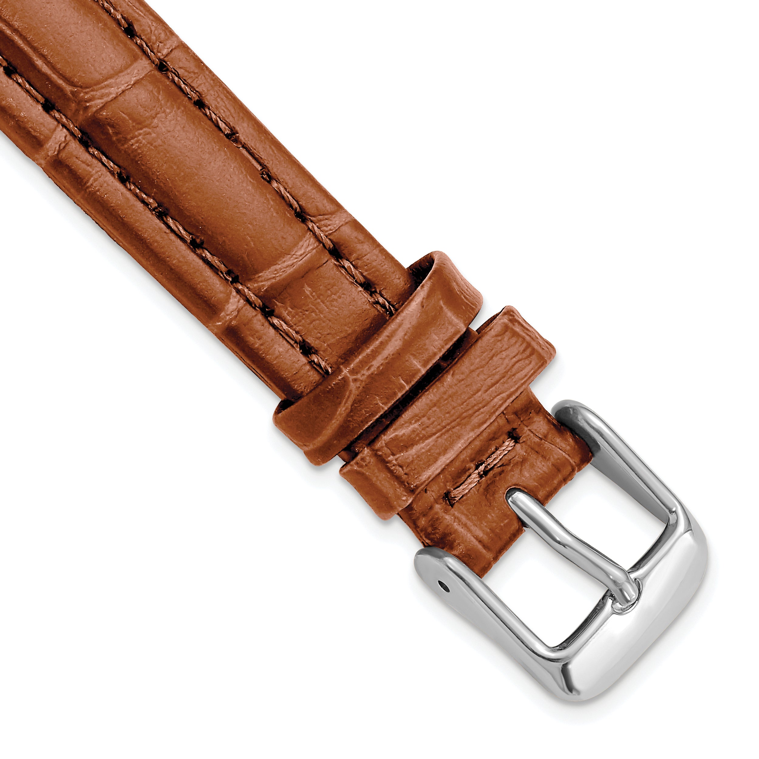 DeBeer 16mm Havana Matte Alligator Grain Leather with Silver-tone Buckle 7.5 inch Watch Band