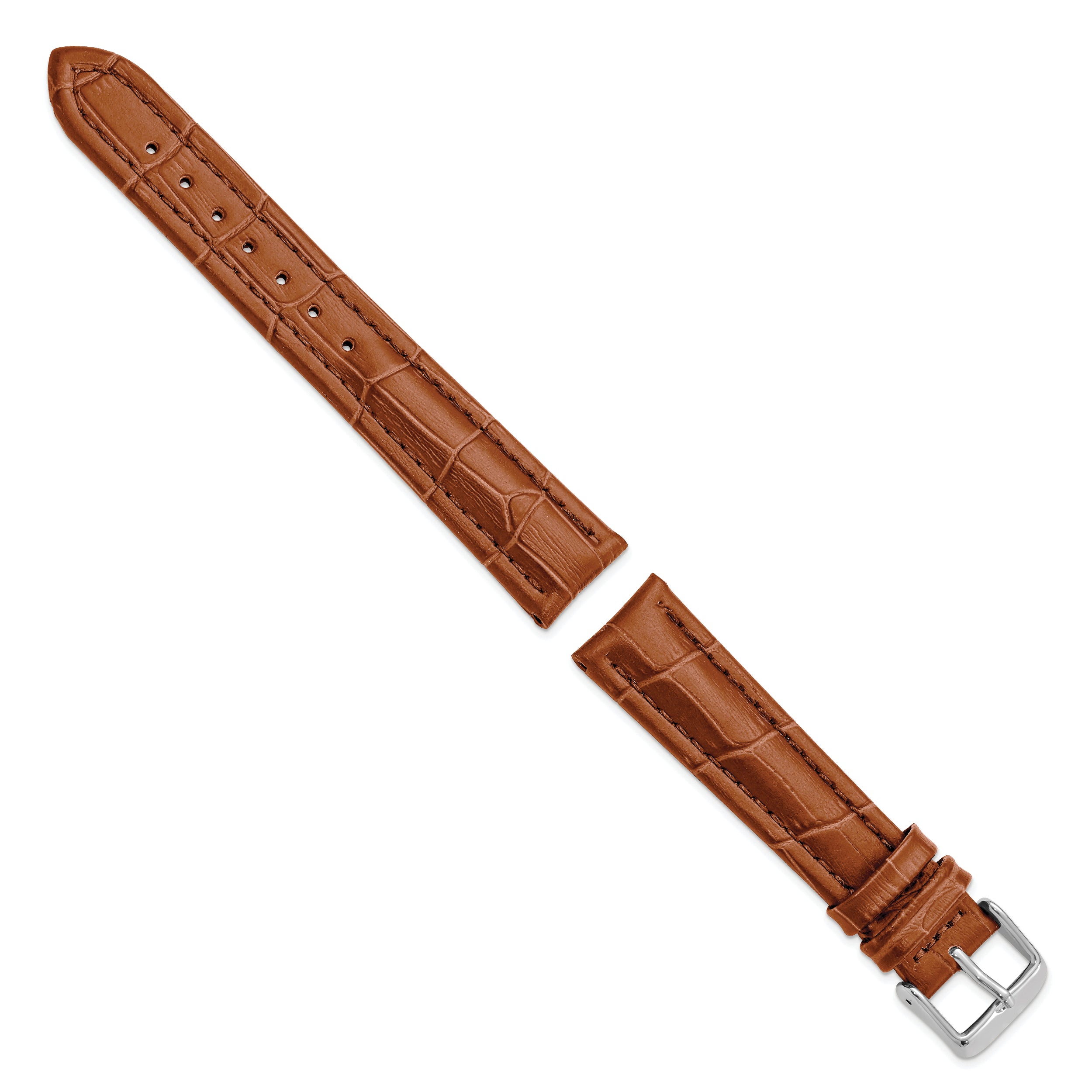 14mm Havana Matte Alligator Grain Leather with Silver-tone Buckle 6.75 inch Watch Band