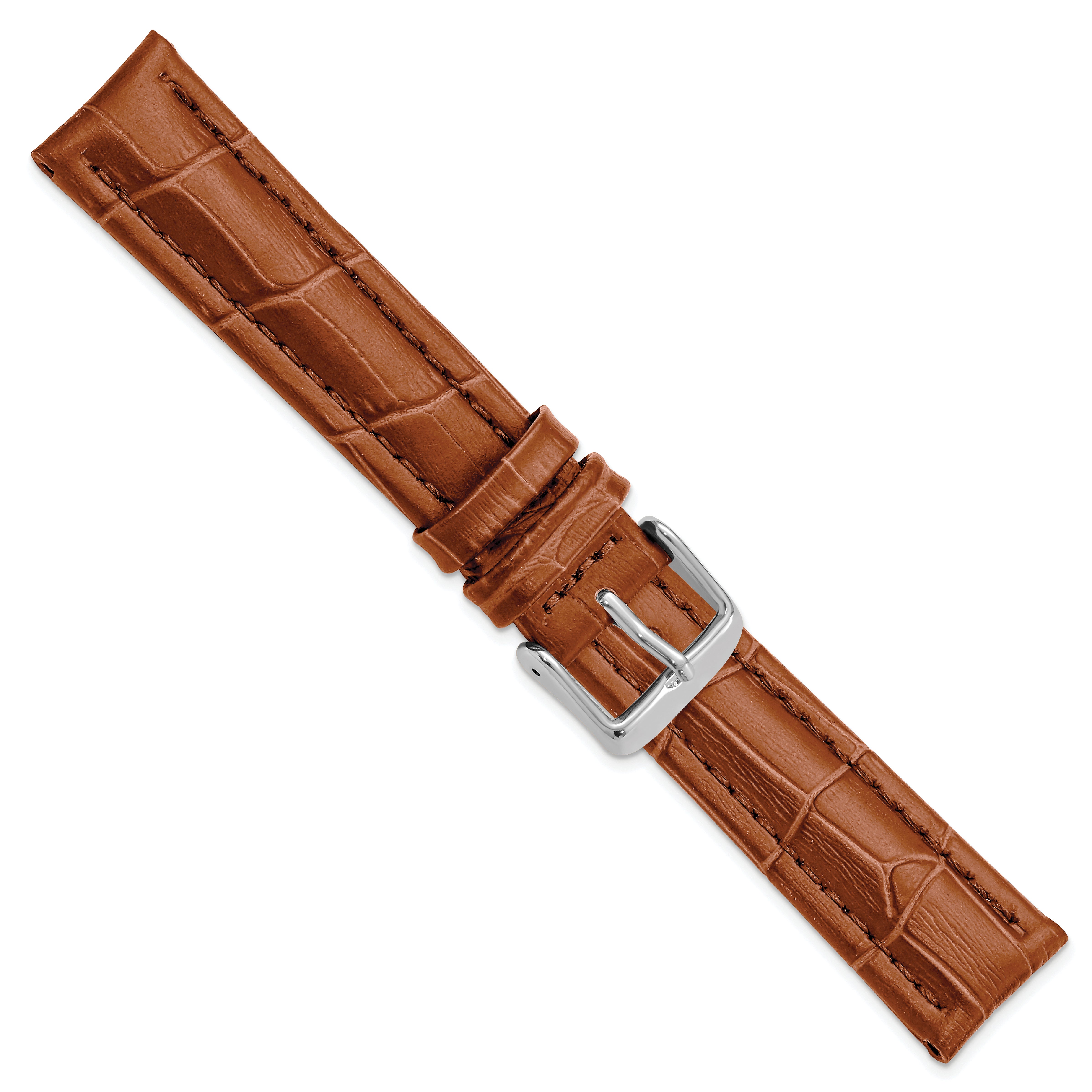 14mm Havana Matte Alligator Grain Leather with Silver-tone Buckle 6.75 inch Watch Band