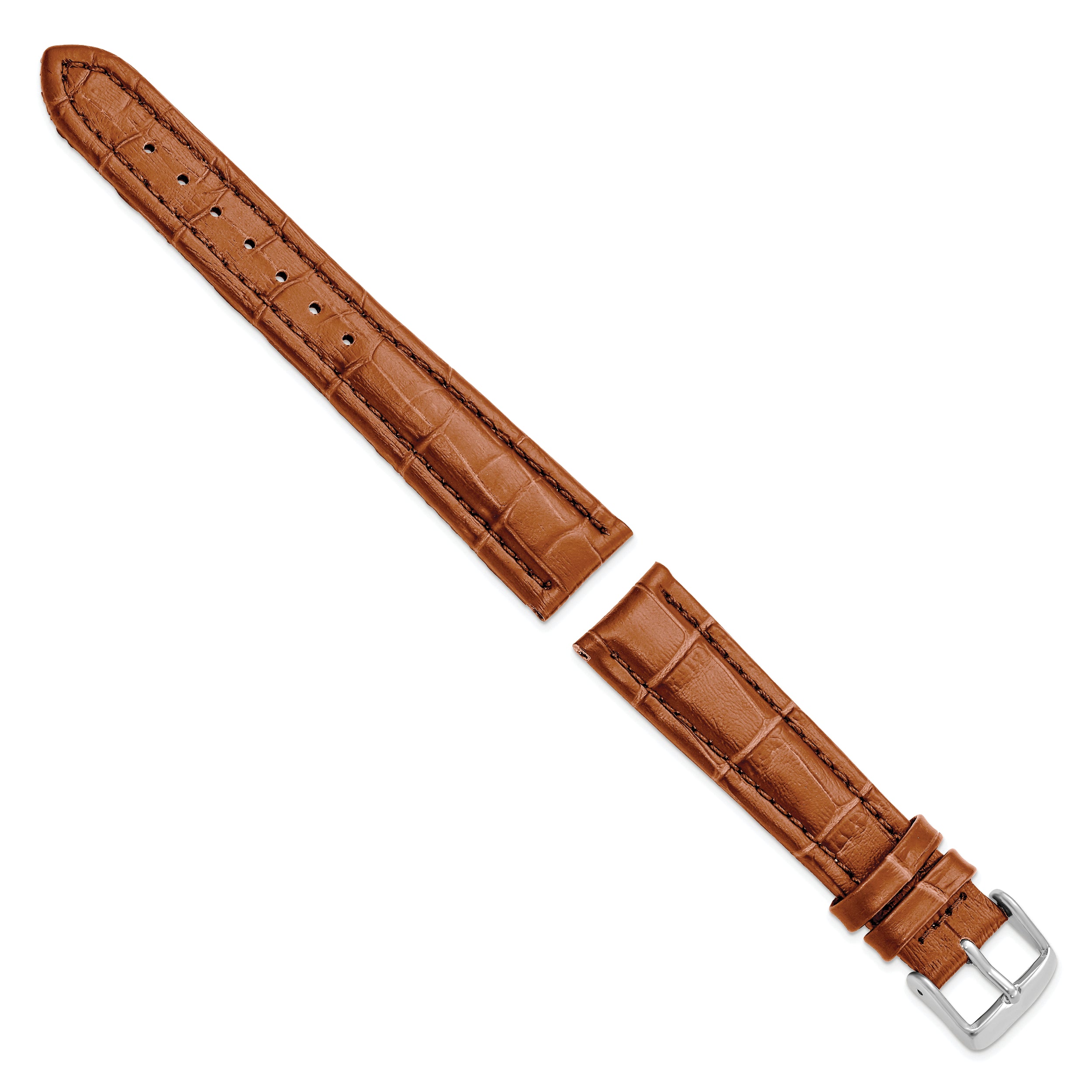 14mm Havana Matte Alligator Grain Leather with Silver-tone Buckle 6.75 inch Watch Band