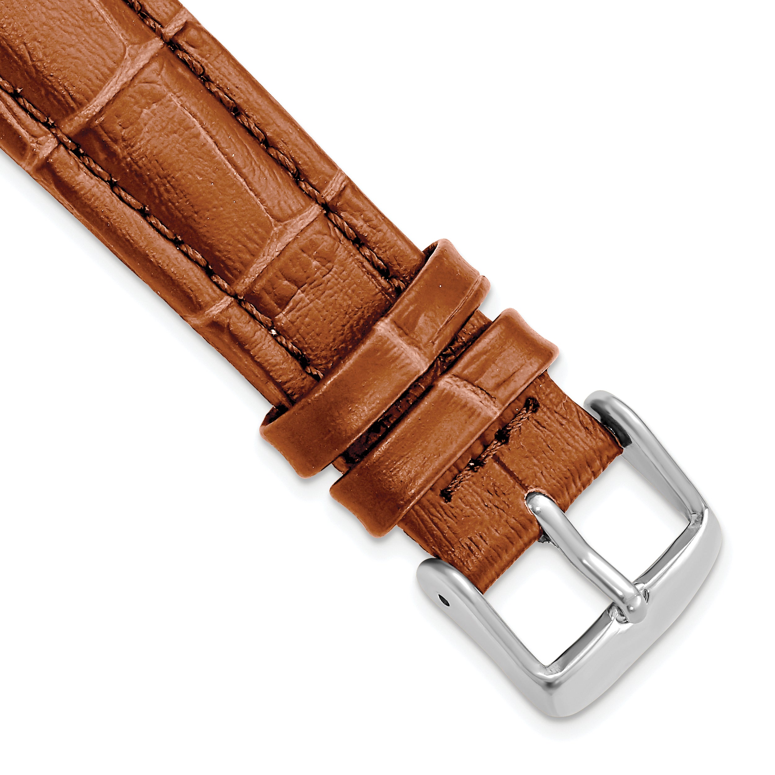 DeBeer 19mm Havana Matte Alligator Grain Leather with Silver-tone Buckle 7.5 inch Watch Band