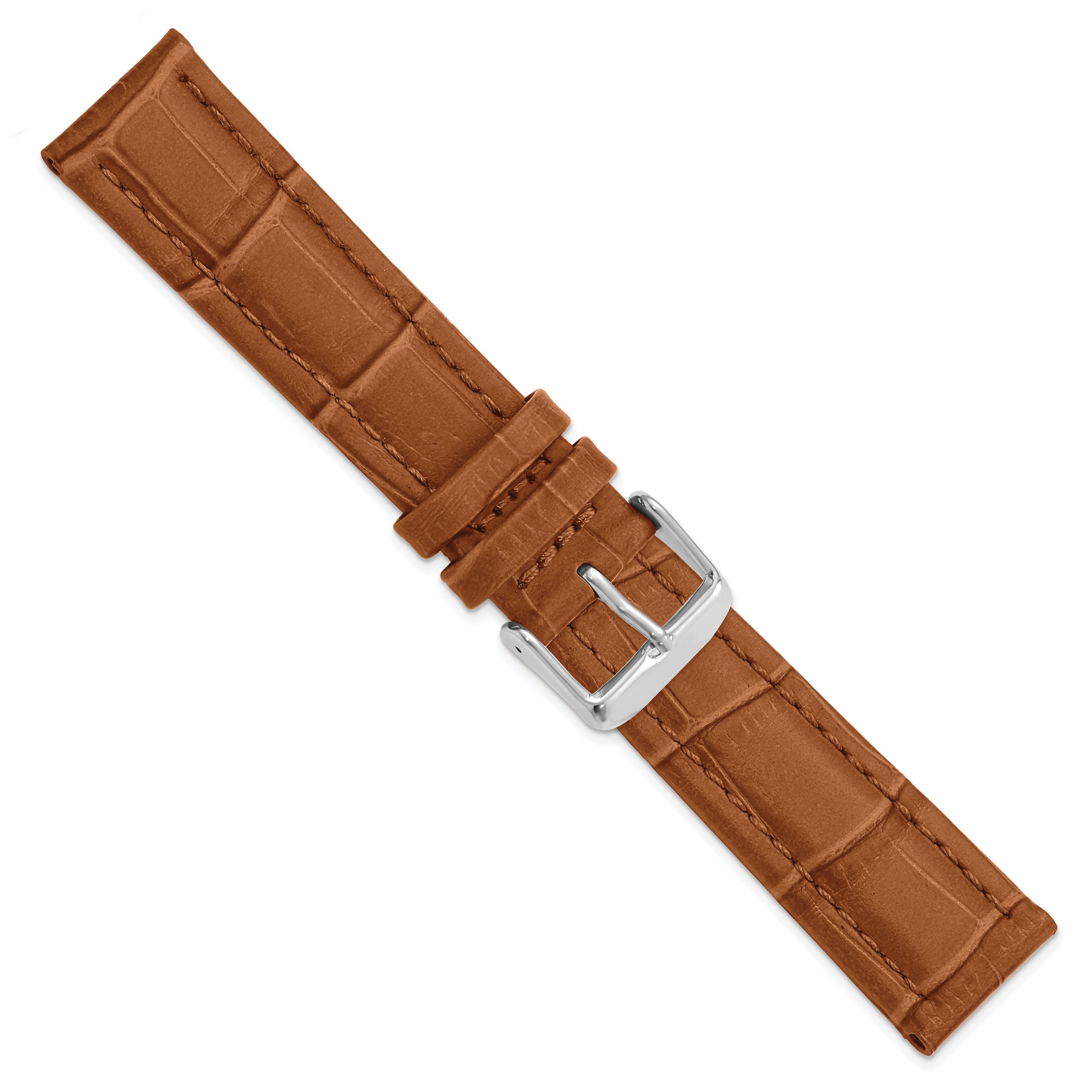 14mm Havana Matte Alligator Grain Leather with Silver-tone Buckle 6.75 inch Watch Band