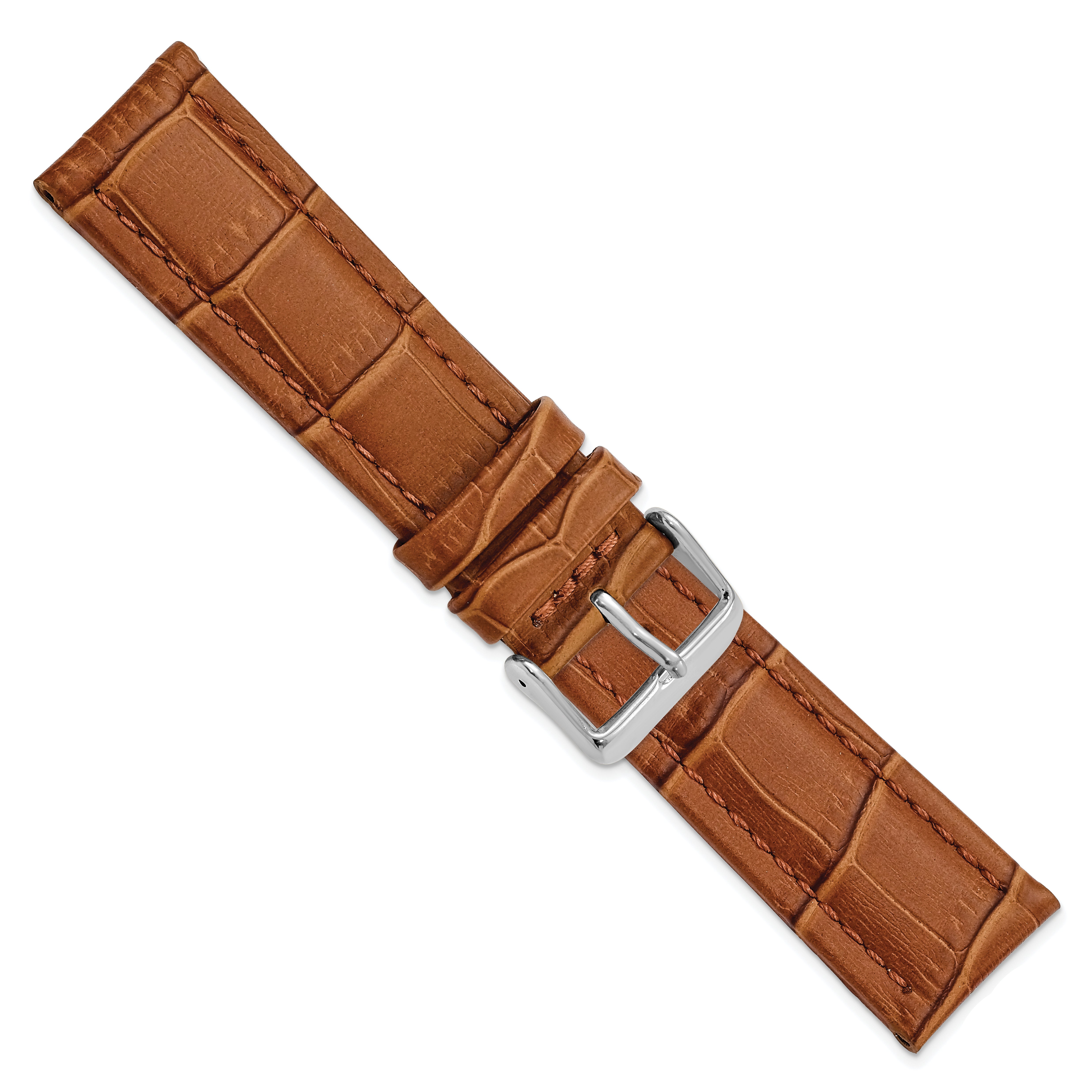 14mm Havana Matte Alligator Grain Leather with Silver-tone Buckle 6.75 inch Watch Band