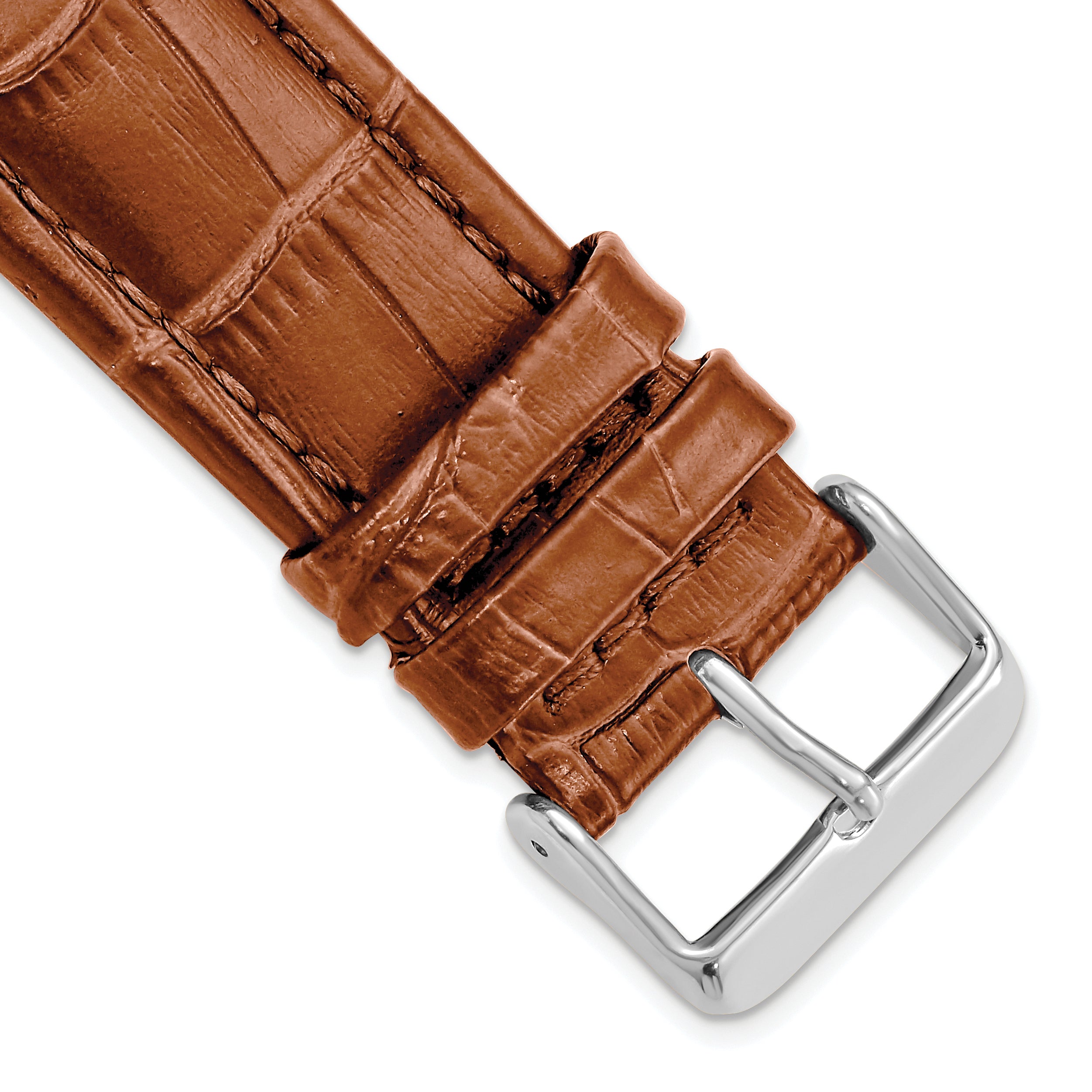 DeBeer 24mm Havana Matte Alligator Grain Leather with Silver-tone Buckle 7.5 inch Watch Band