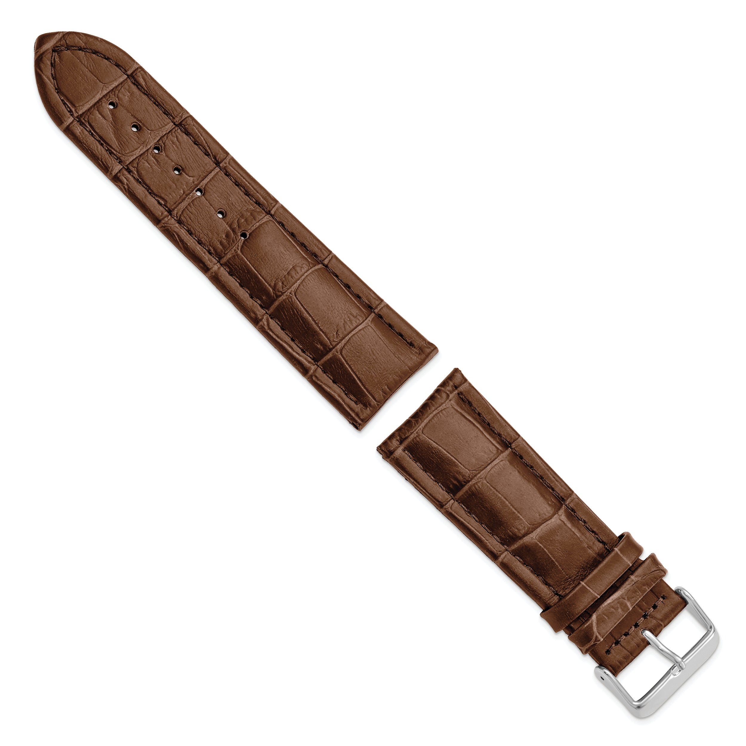 14mm Havana Matte Alligator Grain Leather with Silver-tone Buckle 6.75 inch Watch Band