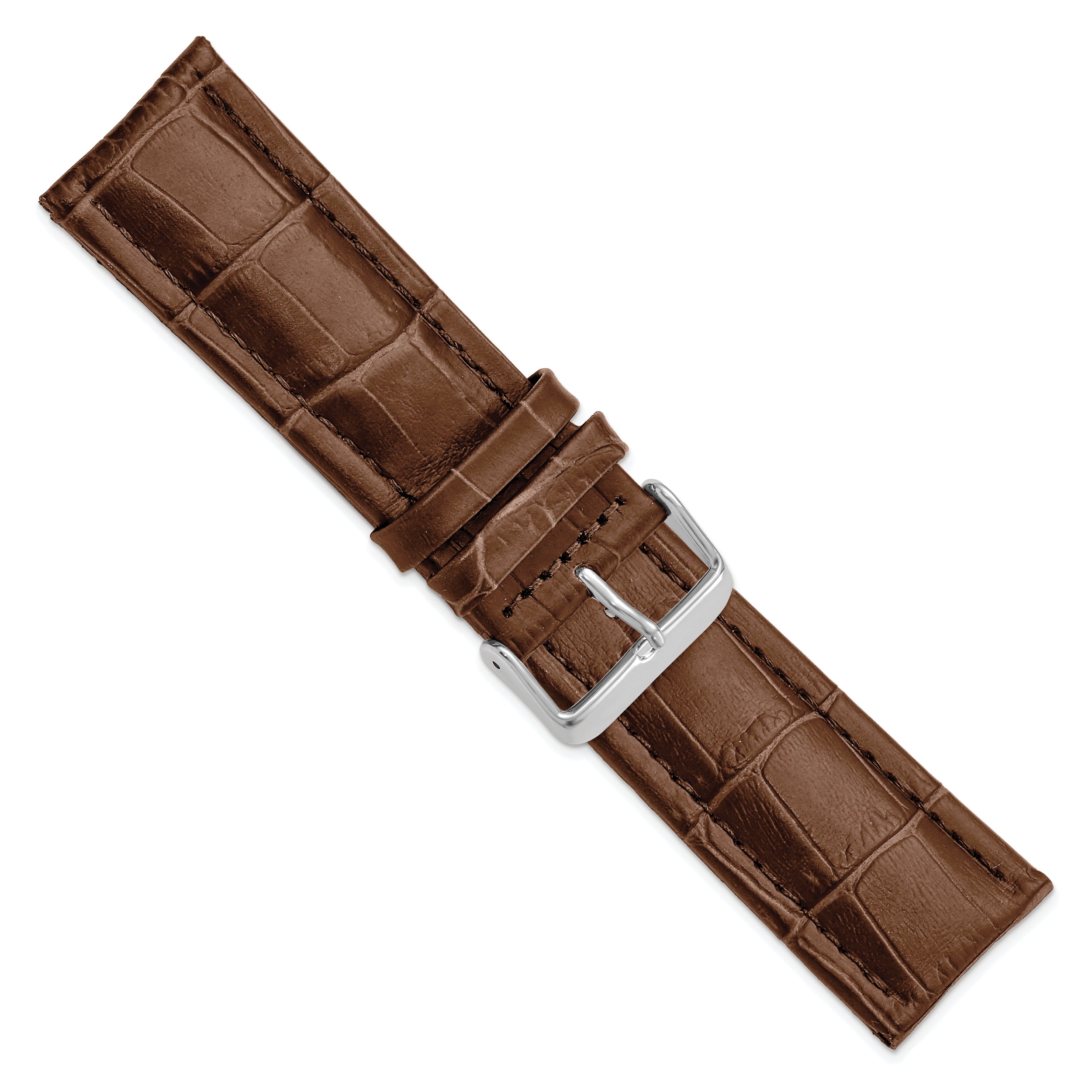 14mm Havana Matte Alligator Grain Leather with Silver-tone Buckle 6.75 inch Watch Band