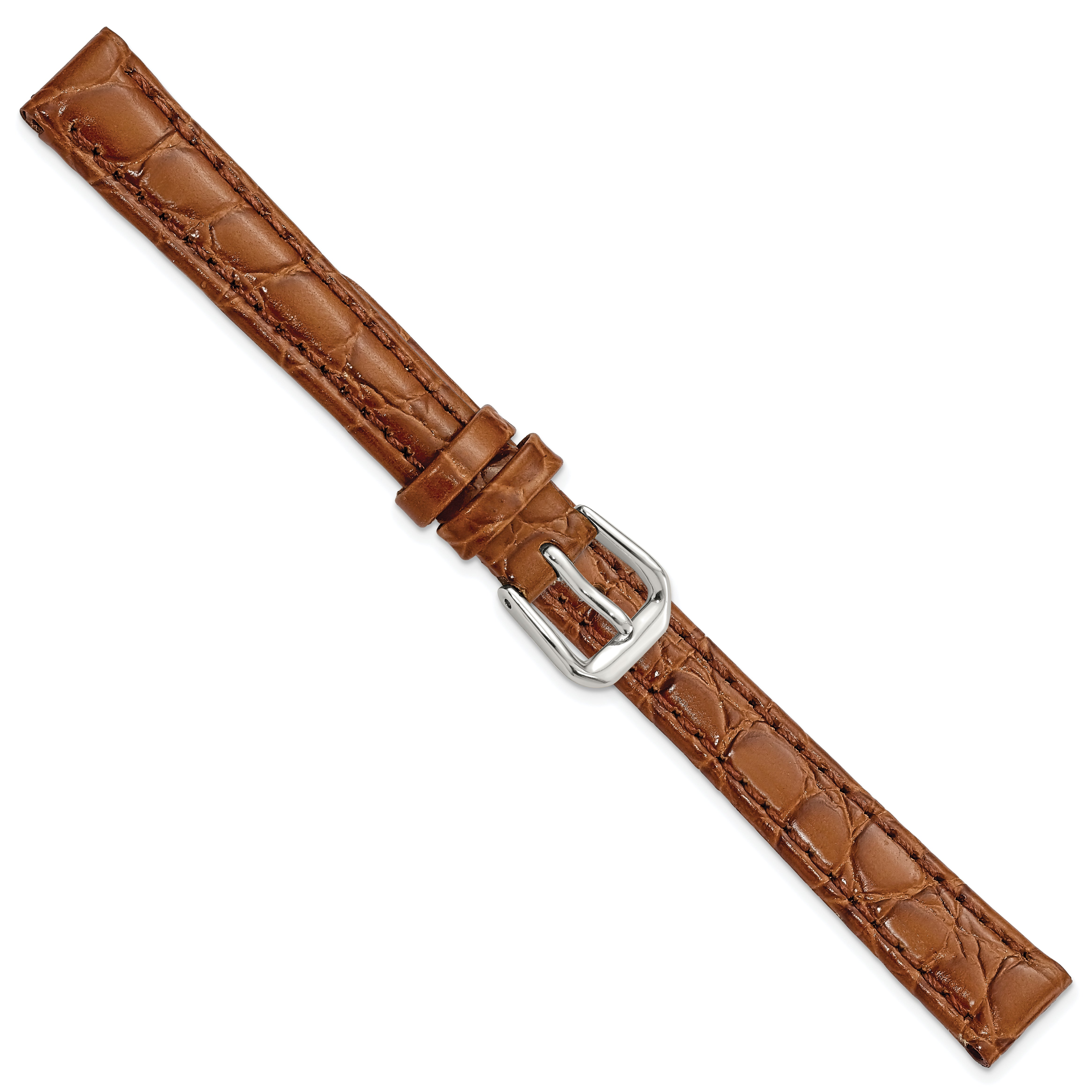 10mm Havana Alligator Grain Leather with Silver-tone Buckle 6.75 inch Watch Band